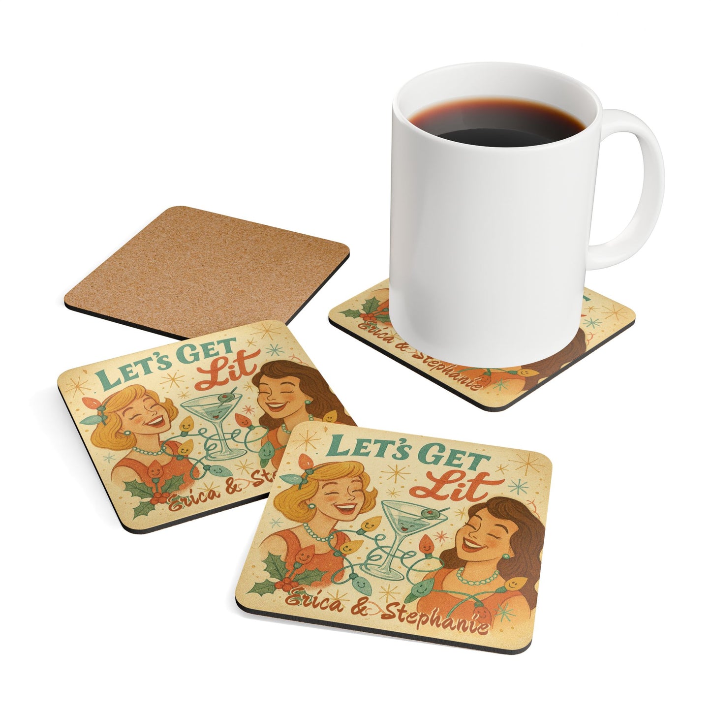 Personalized Names - "Let's Get Lit" Ladies 4 Piece Coaster Set