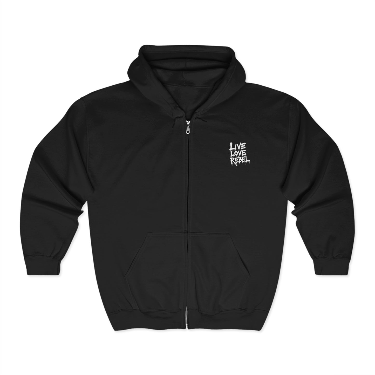 Live Love Rebel Hooded Sweatshirt - Unisex Full Zip Casual Wear