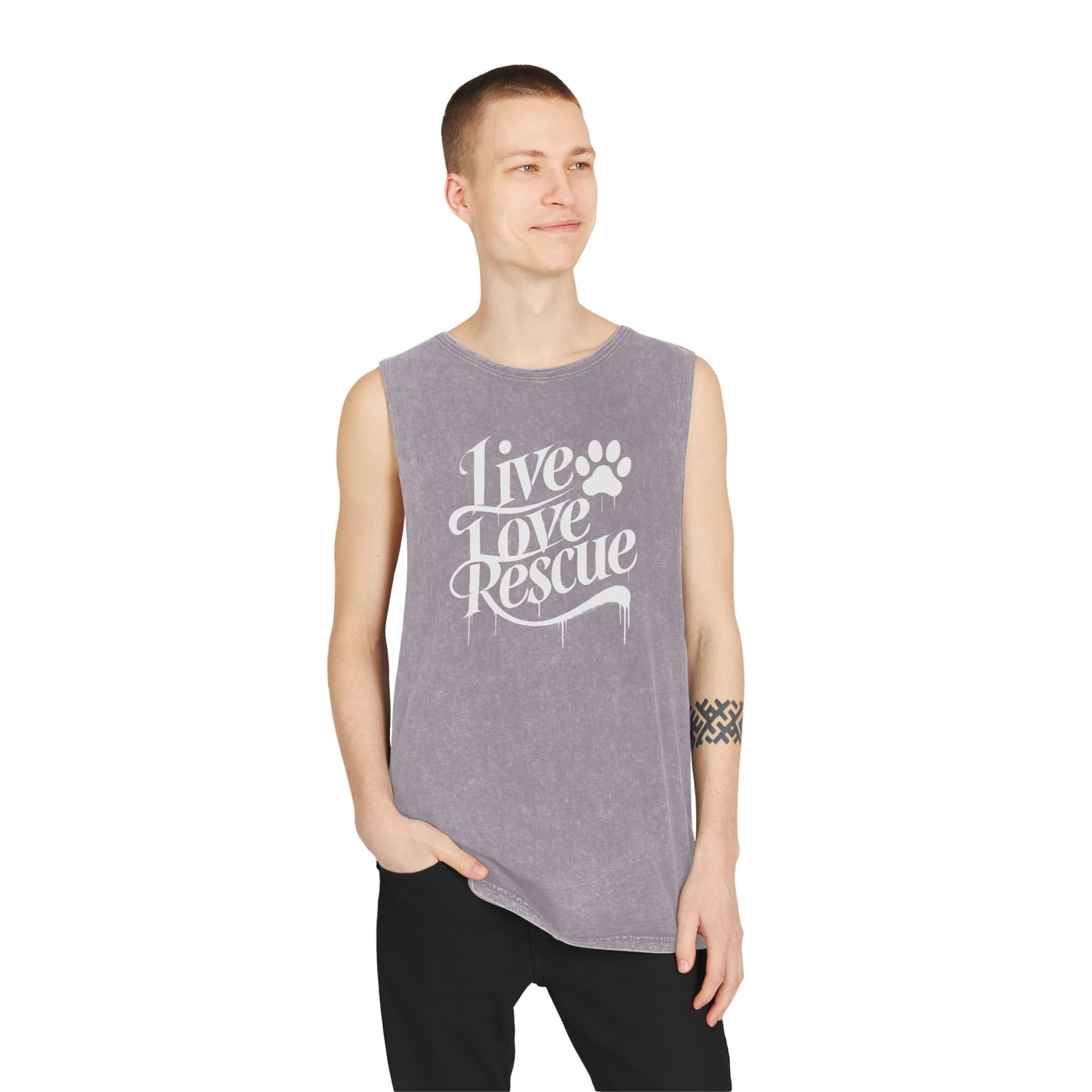 Live Love Rescue Unisex Stonewash Tank Top - Casual Graphic Tee for All