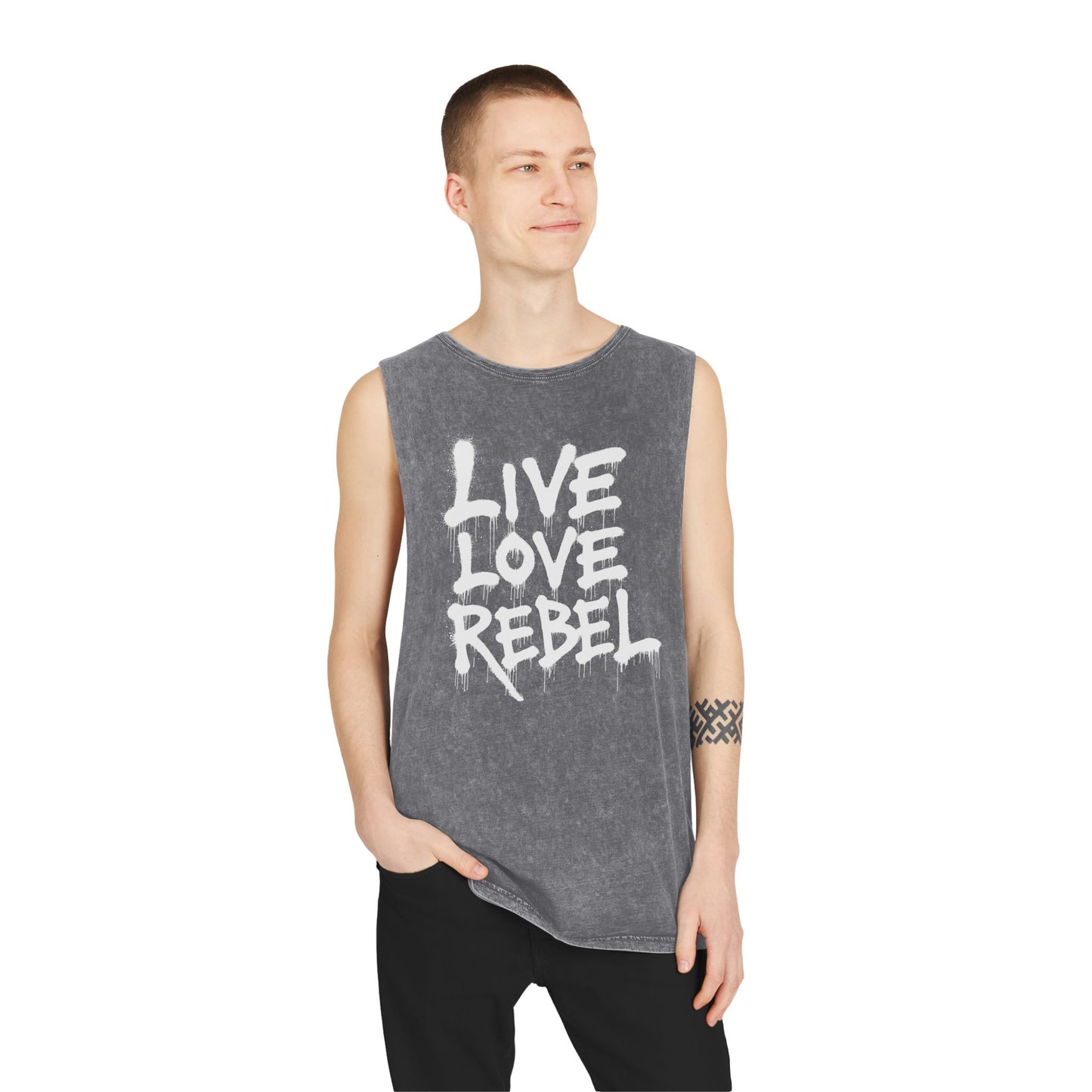 Live Love Rebel Unisex Stonewash Tank Top - Casual Graphic Tee for All