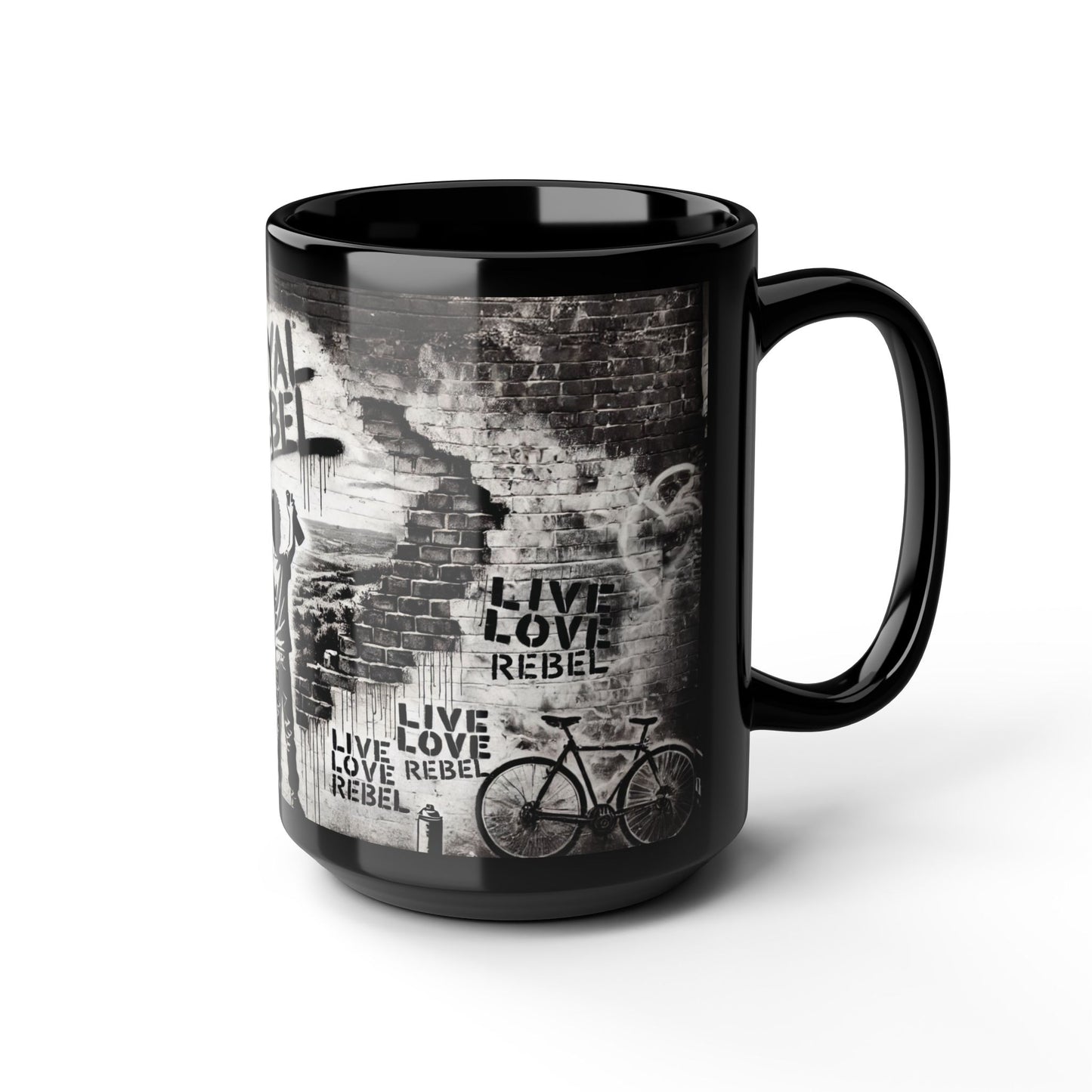 Royal Rebel Black Mug - 15oz, "Live Love Rebel" Design
