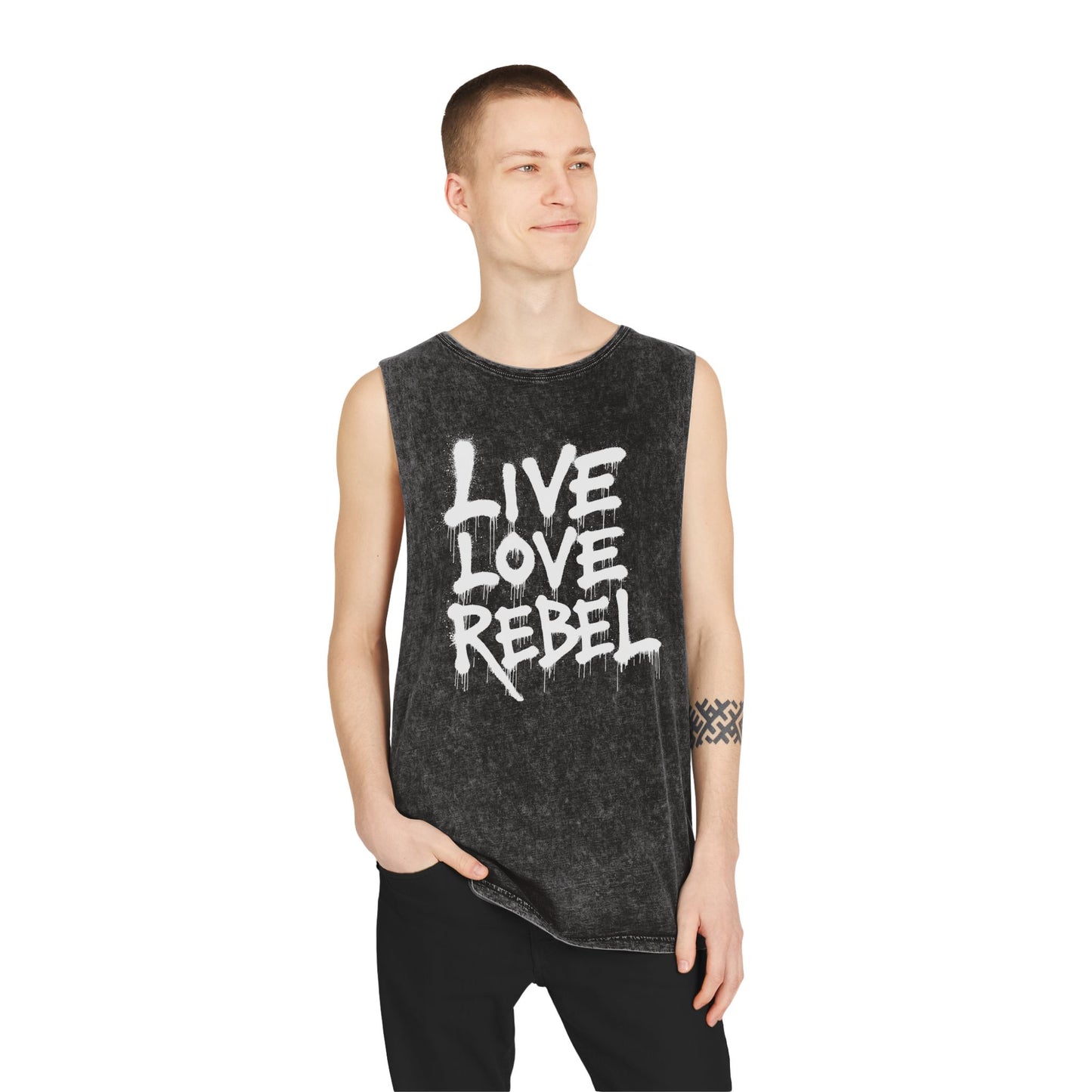 Live Love Rebel Unisex Stonewash Tank Top - Casual Graphic Tee for All