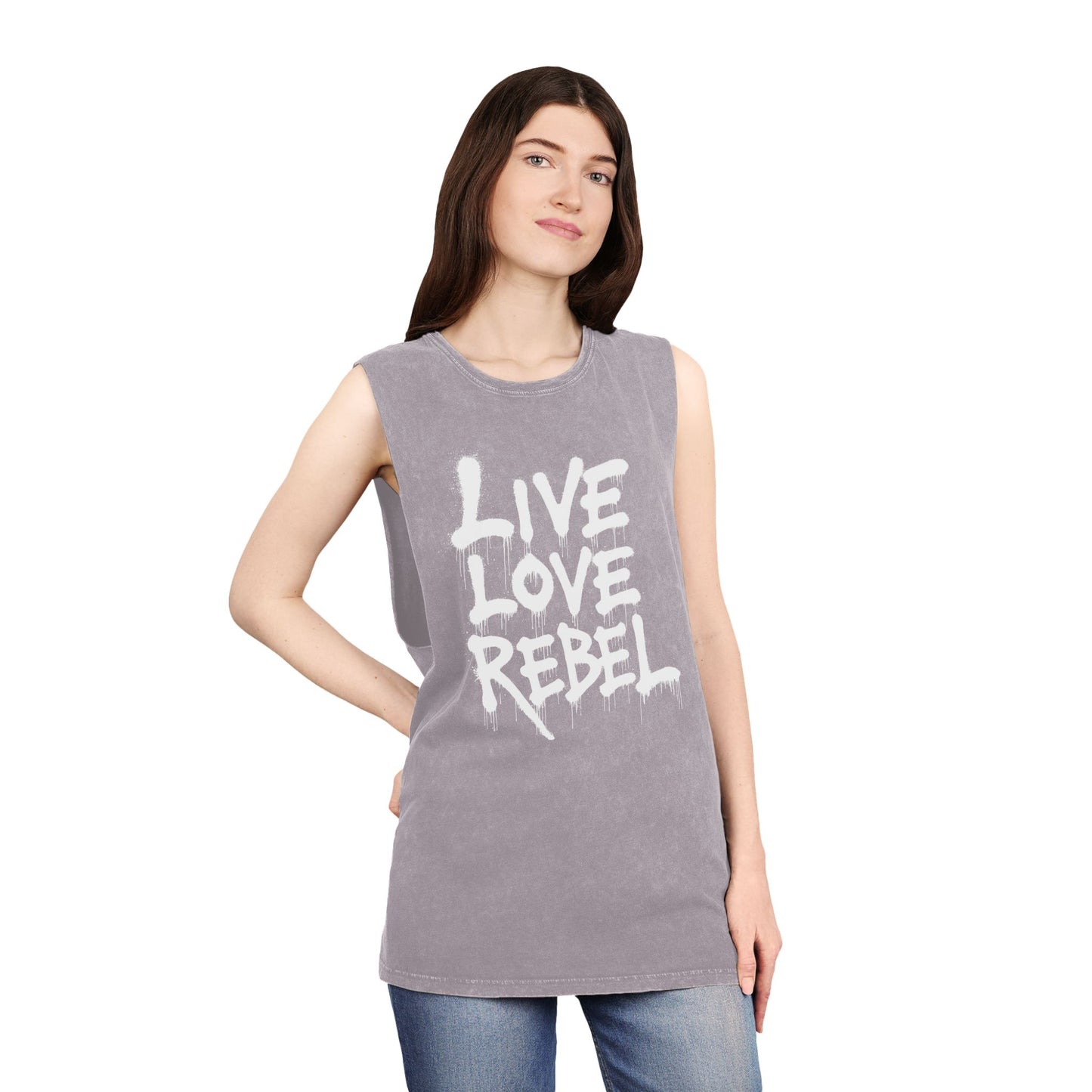 Live Love Rebel Unisex Stonewash Tank Top - Casual Graphic Tee for All