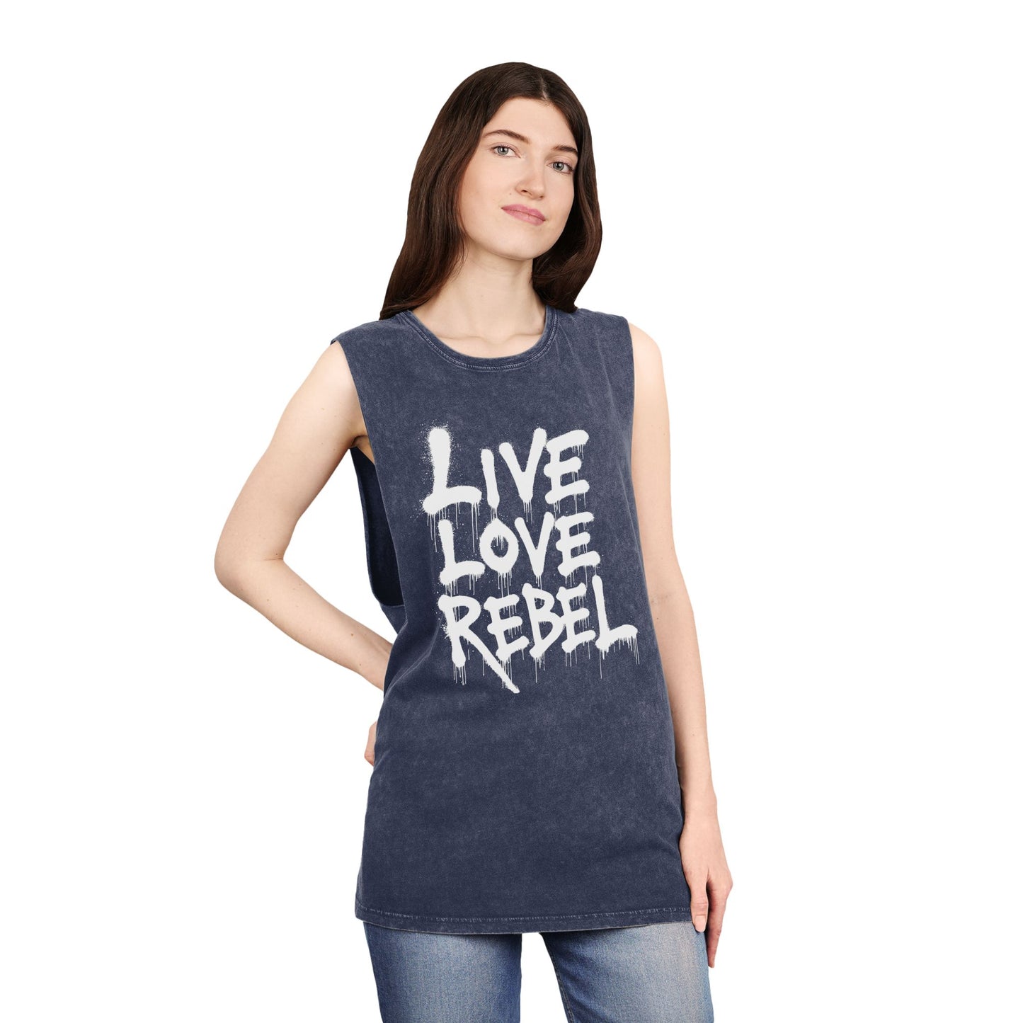 Live Love Rebel Unisex Stonewash Tank Top - Casual Graphic Tee for All