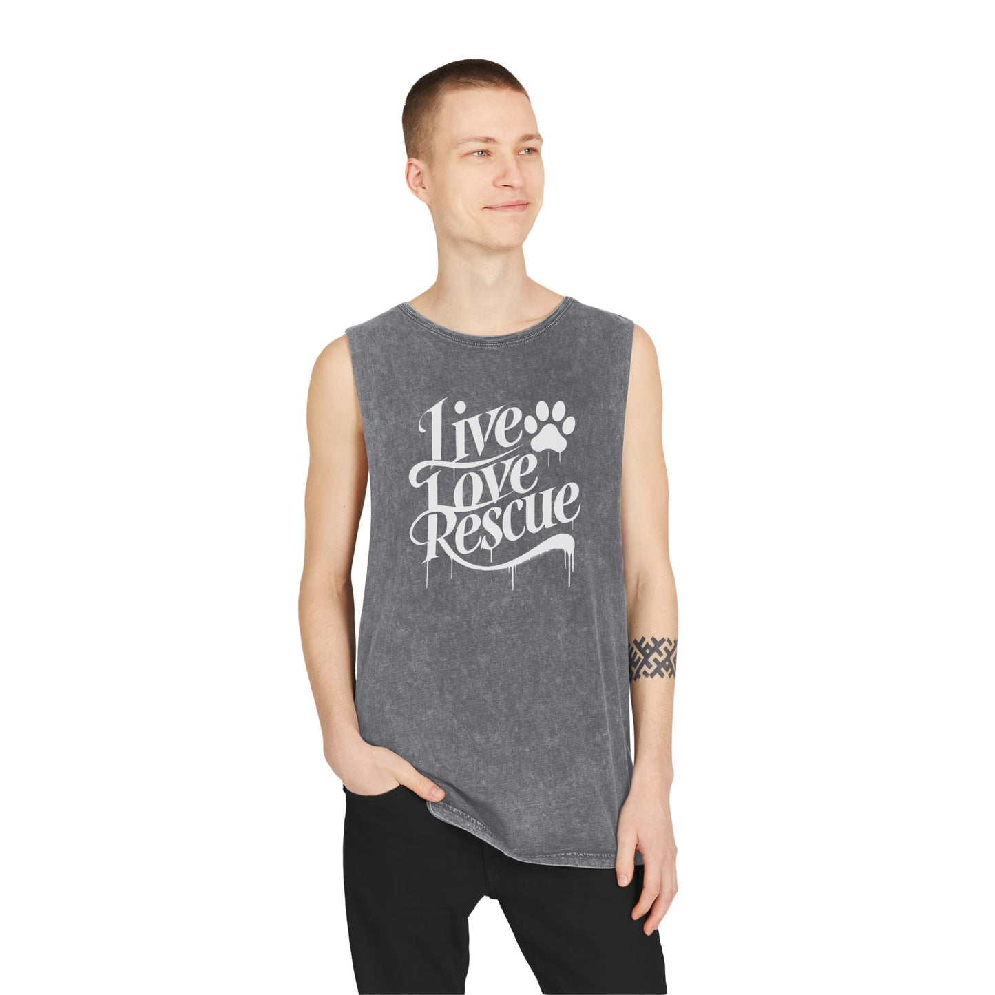 Live Love Rescue Unisex Stonewash Tank Top - Casual Graphic Tee for All