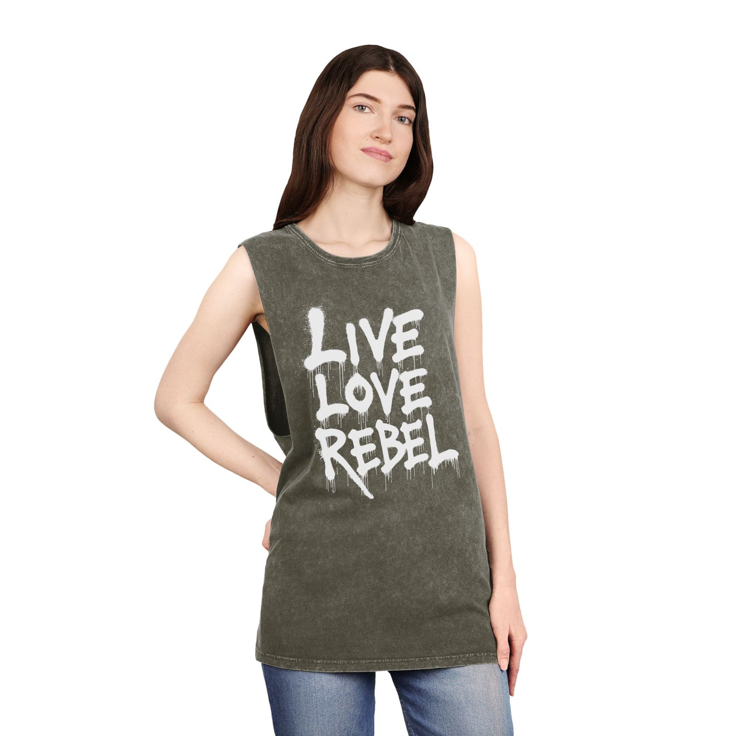 Live Love Rebel Unisex Stonewash Tank Top - Casual Graphic Tee for All