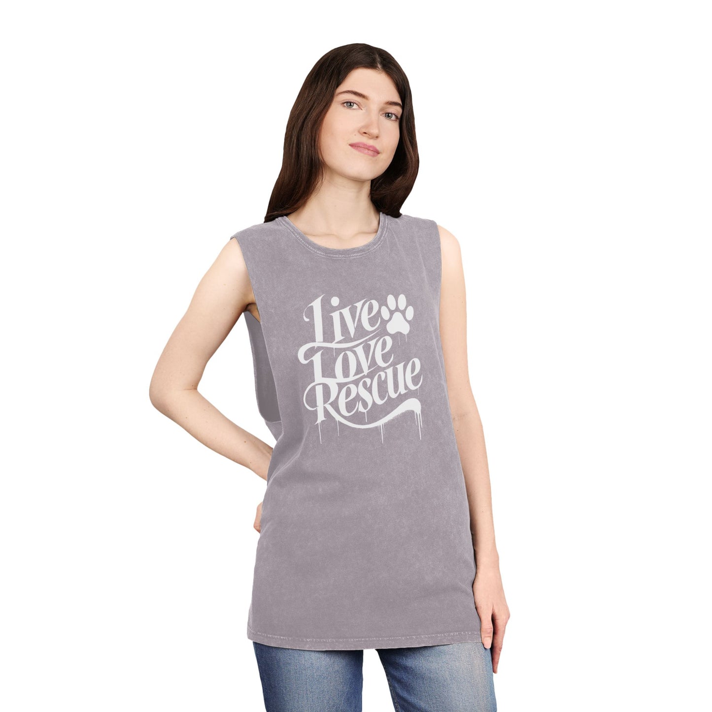 Live Love Rescue Unisex Stonewash Tank Top - Casual Graphic Tee for All