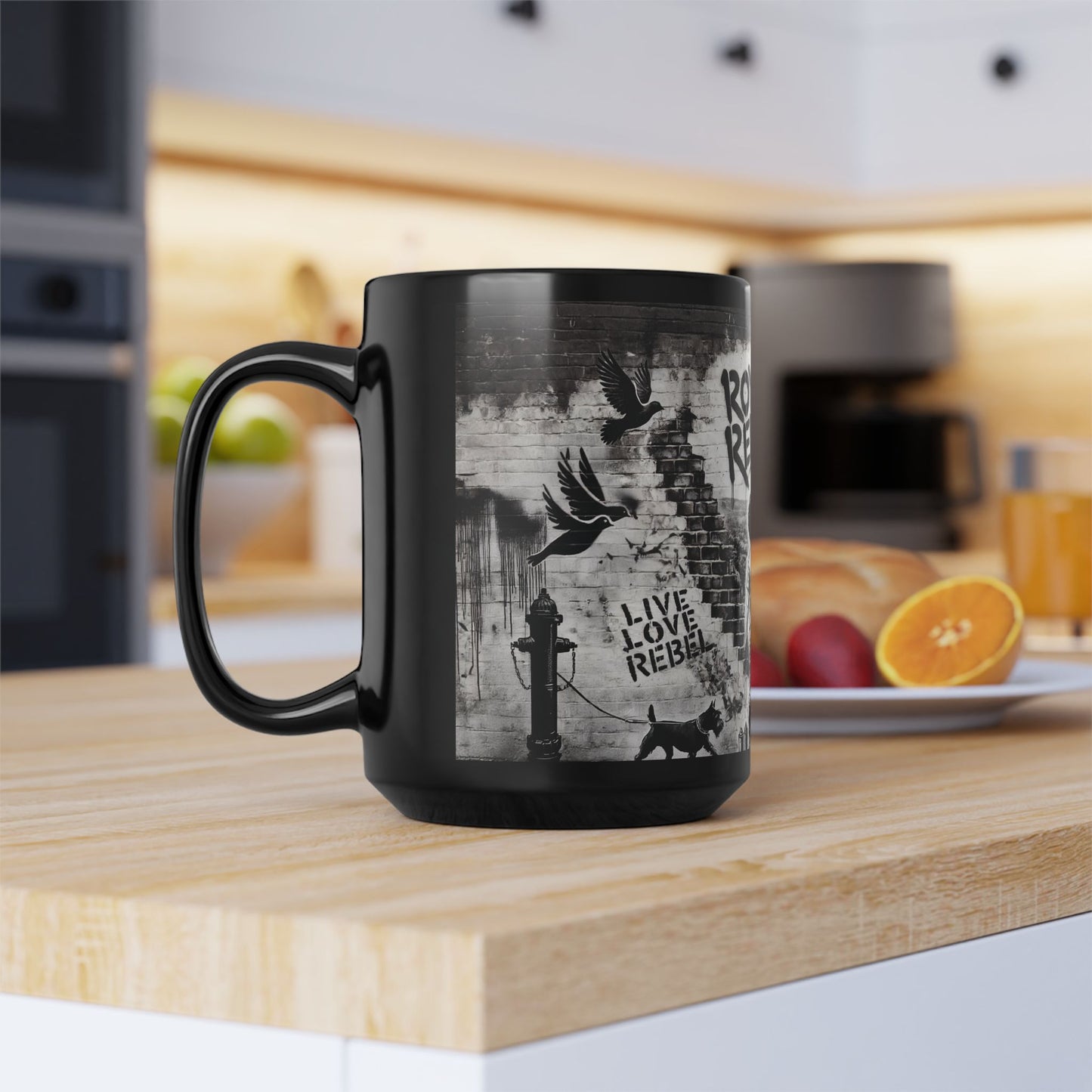 Royal Rebel Black Mug - 15oz, "Live Love Rebel" Design
