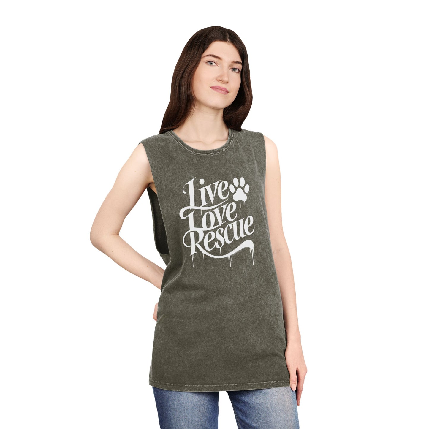 Live Love Rescue Unisex Stonewash Tank Top - Casual Graphic Tee for All