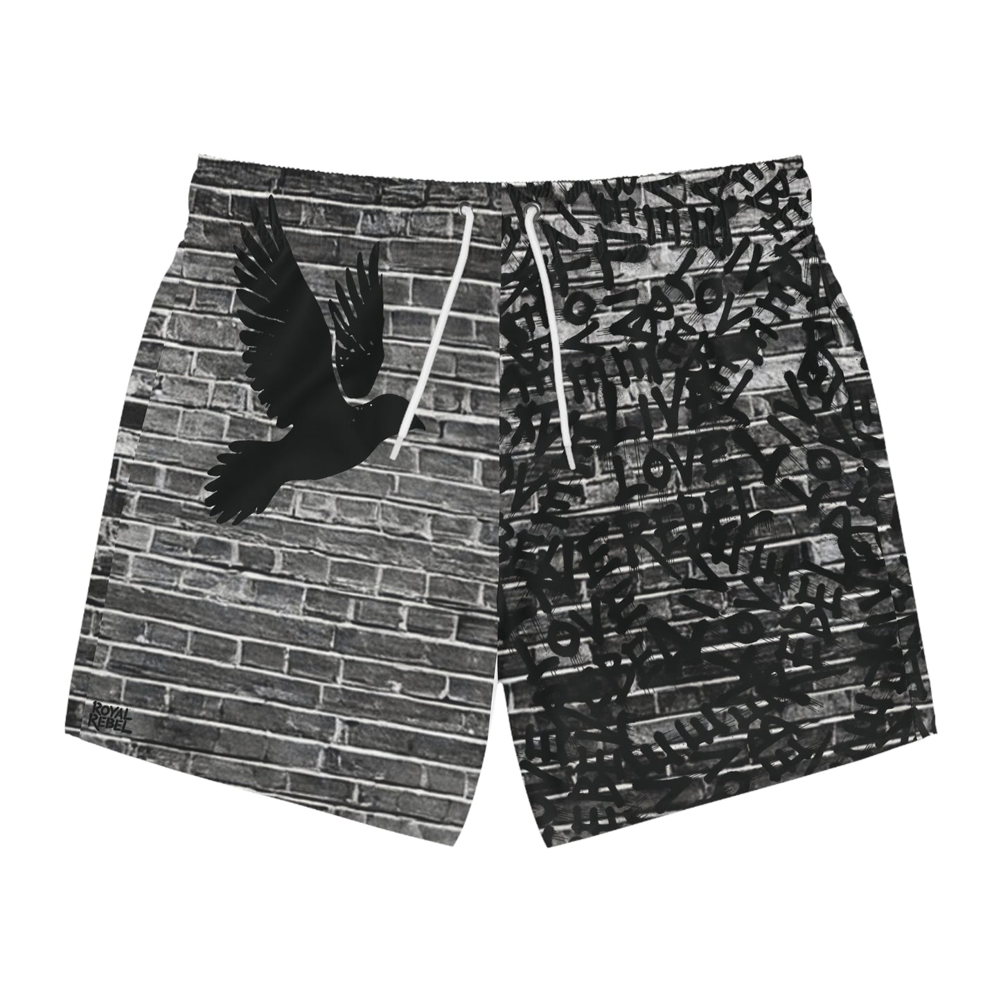 'Live Love Rebel' Brick Wall Swim Trunks - Stylish Board Shorts