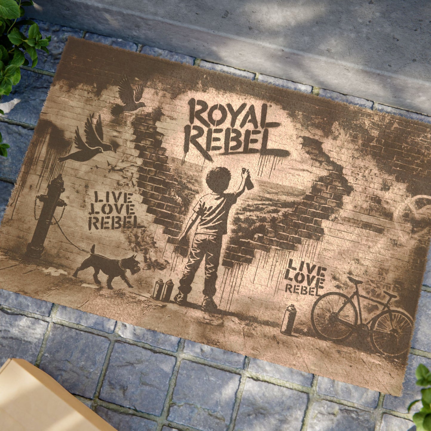Urban Art Doormat - 'Live Love Rebel' Greeting Mat for Creative Homes
