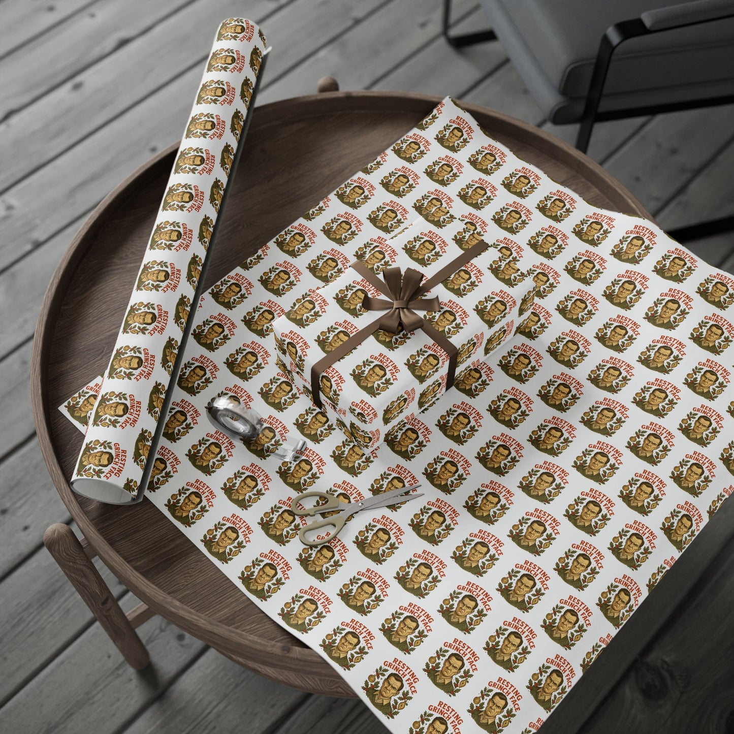 Christmas Wrapping Paper - Resting Grinch Face - Male Graphic with White Background