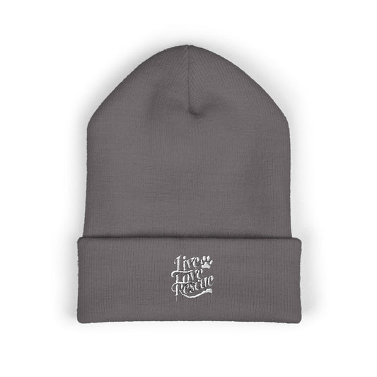 Stylish Classic Cuffed Beanie - Embroidered 'Live, Love, Rescue'