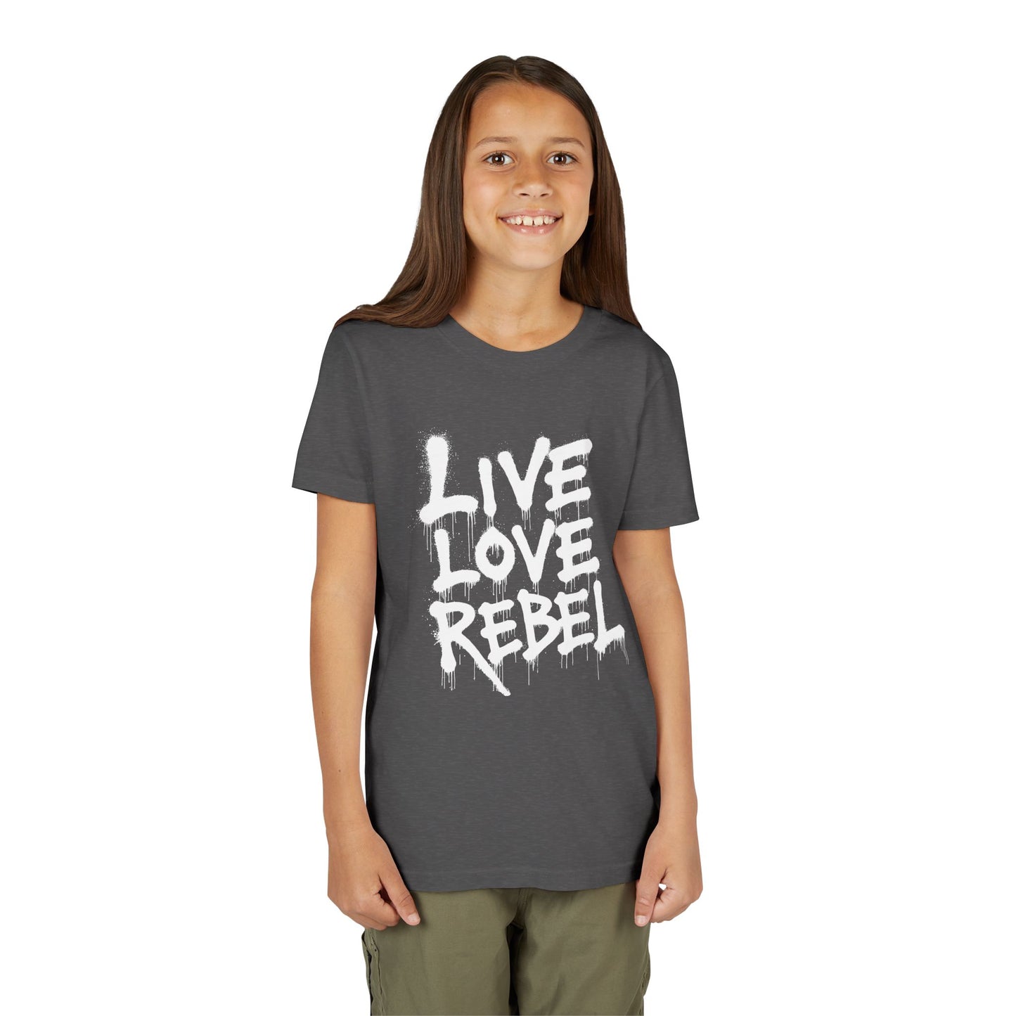 Live Love Rebel Youth Tee — Kids' Graphic Spray Paint Design