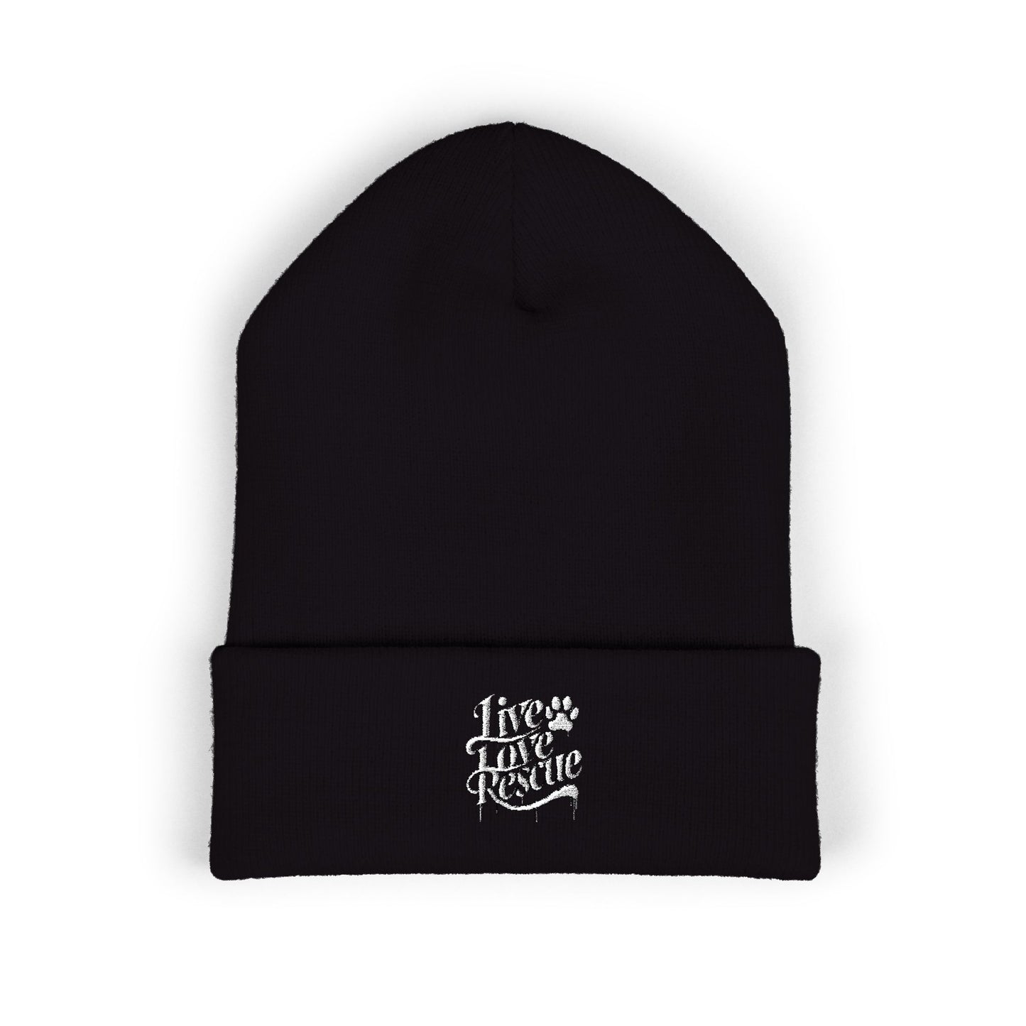 Stylish Classic Cuffed Beanie - Embroidered 'Live, Love, Rescue'