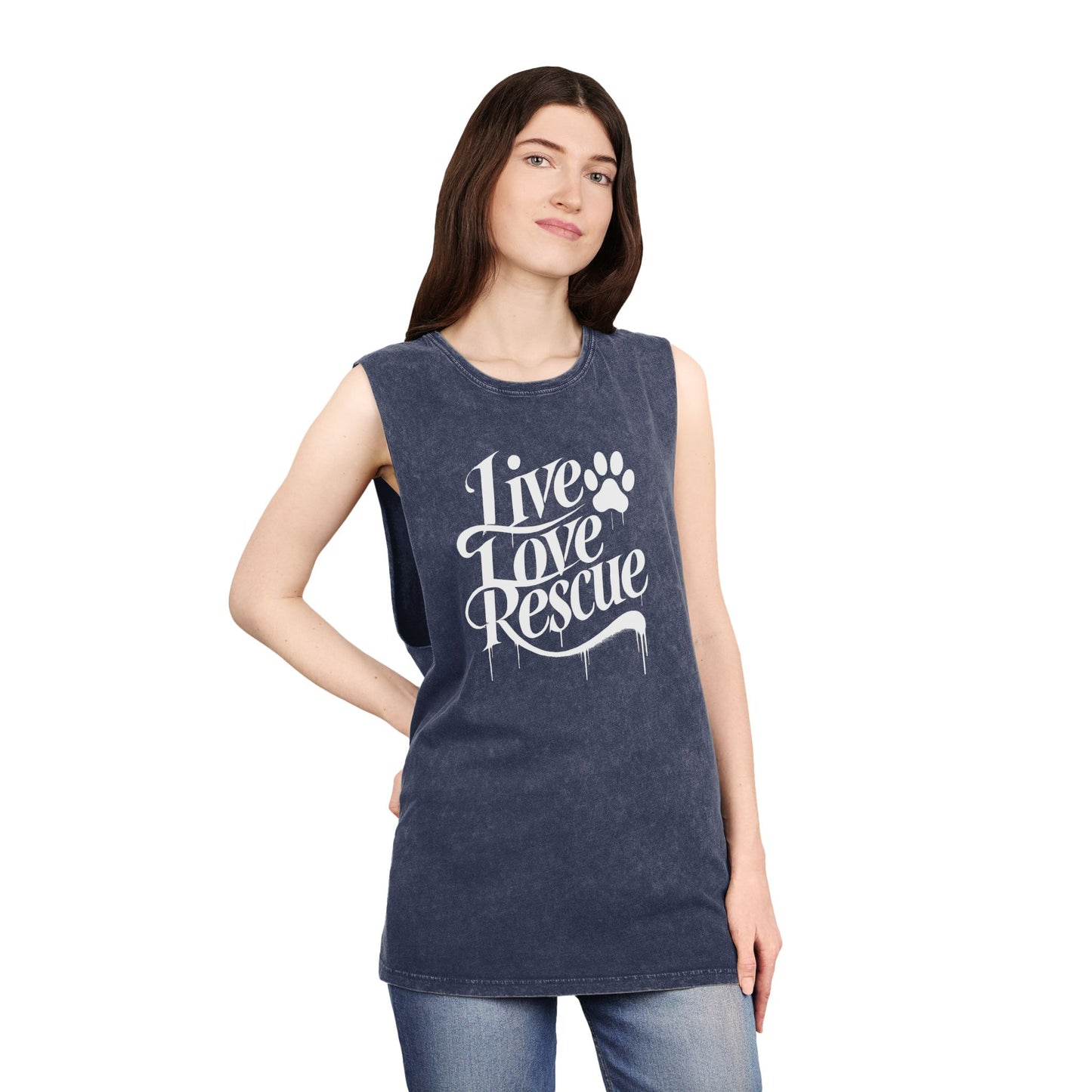 Live Love Rescue Unisex Stonewash Tank Top - Casual Graphic Tee for All