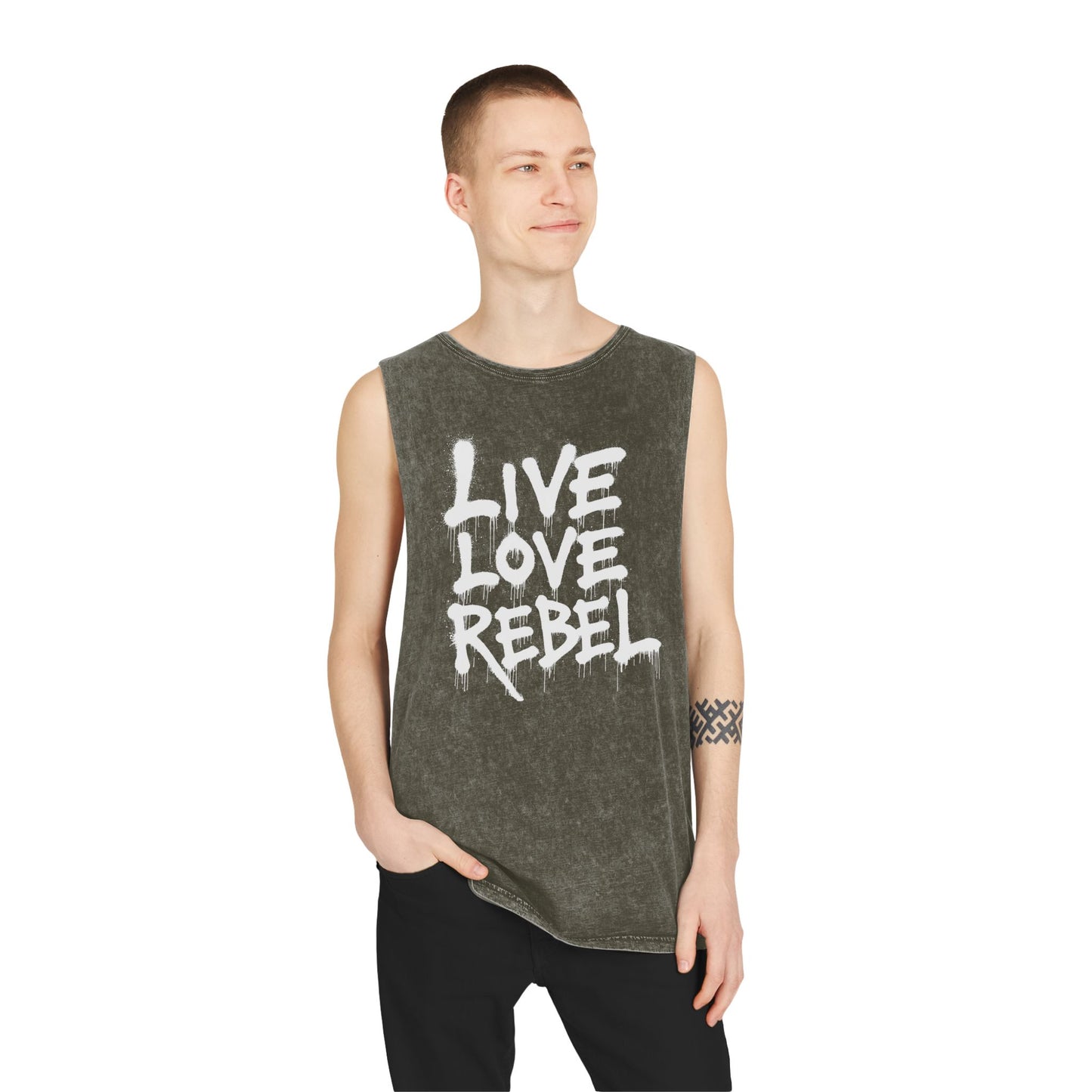 Live Love Rebel Unisex Stonewash Tank Top - Casual Graphic Tee for All