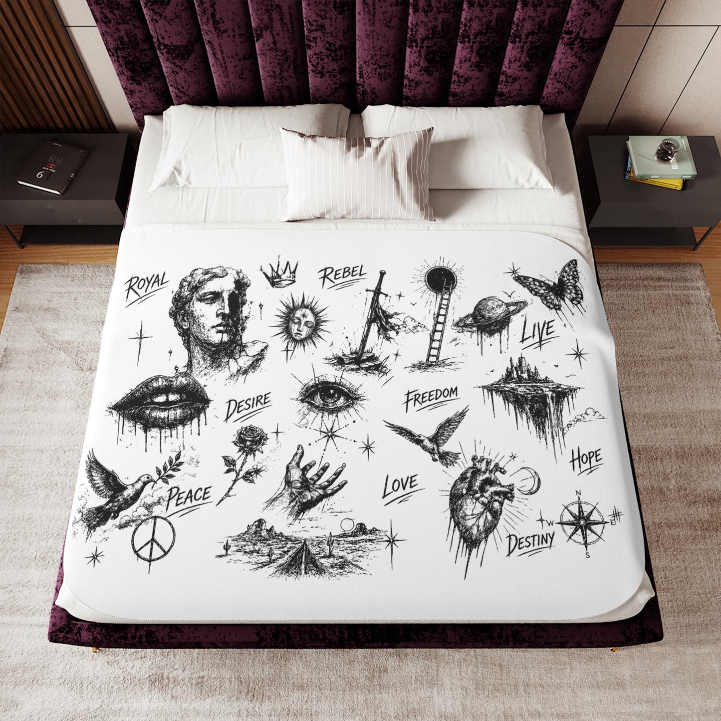 Royal Rebel® Ethereal Rebel Sketch - Cozy Sherpa Blanket