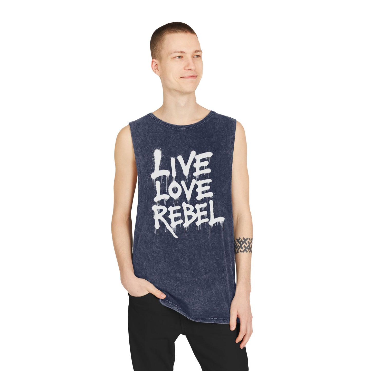 Live Love Rebel Unisex Stonewash Tank Top - Casual Graphic Tee for All