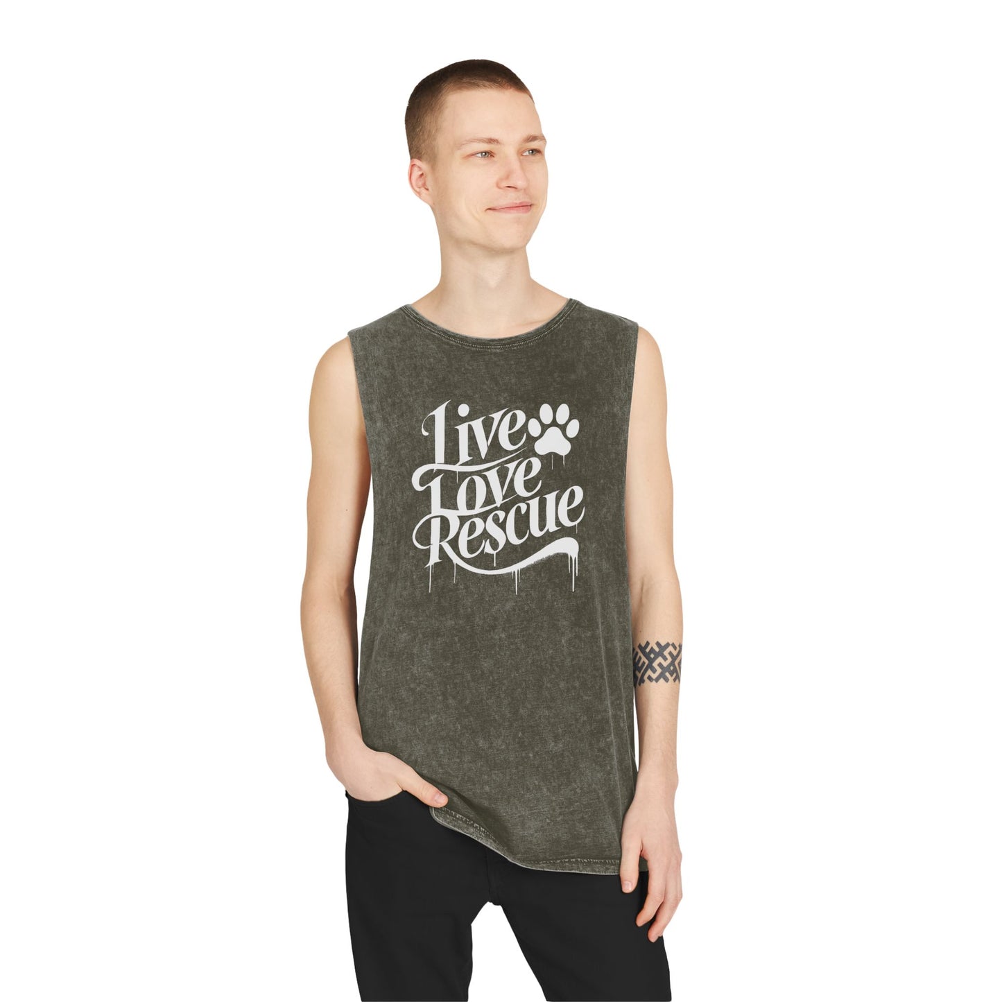 Live Love Rescue Unisex Stonewash Tank Top - Casual Graphic Tee for All