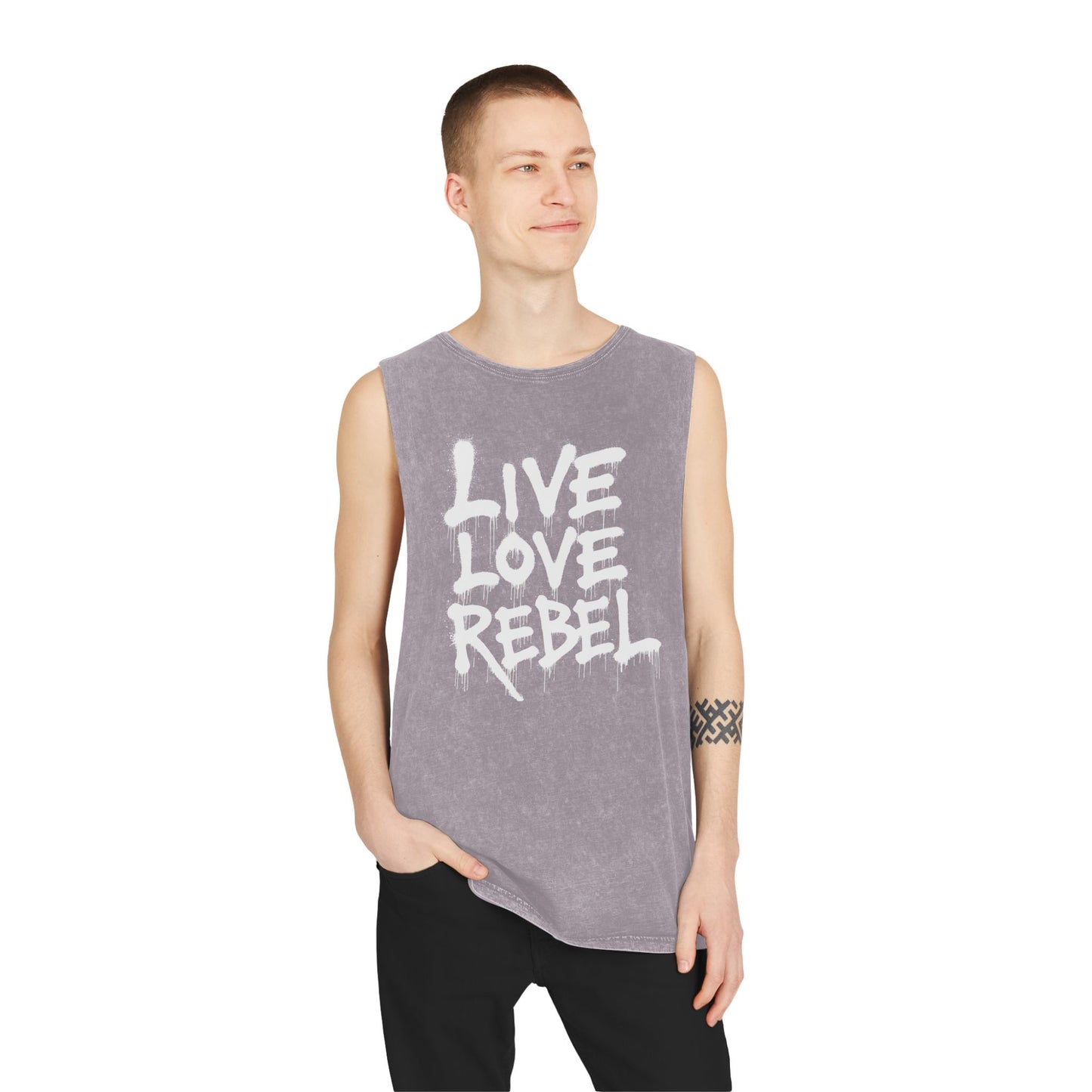 Live Love Rebel Unisex Stonewash Tank Top - Casual Graphic Tee for All