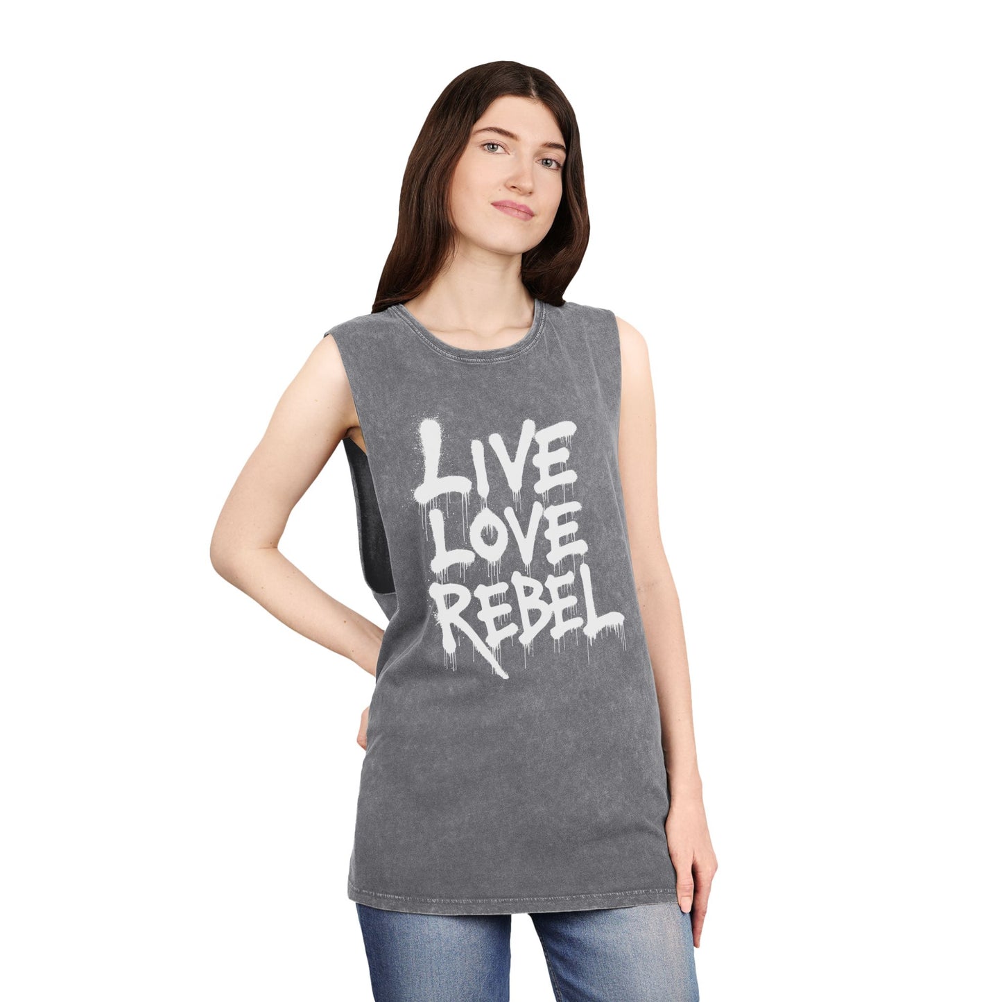 Live Love Rebel Unisex Stonewash Tank Top - Casual Graphic Tee for All