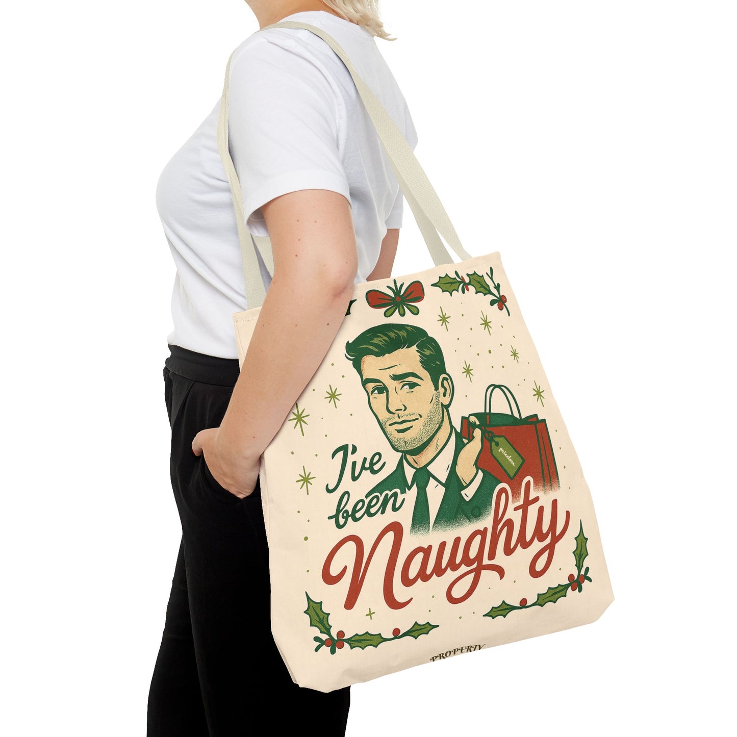2 Printed Sided Holiday Tote Bag - "I've Been Naughty" and "Keep Calm and Shop On"