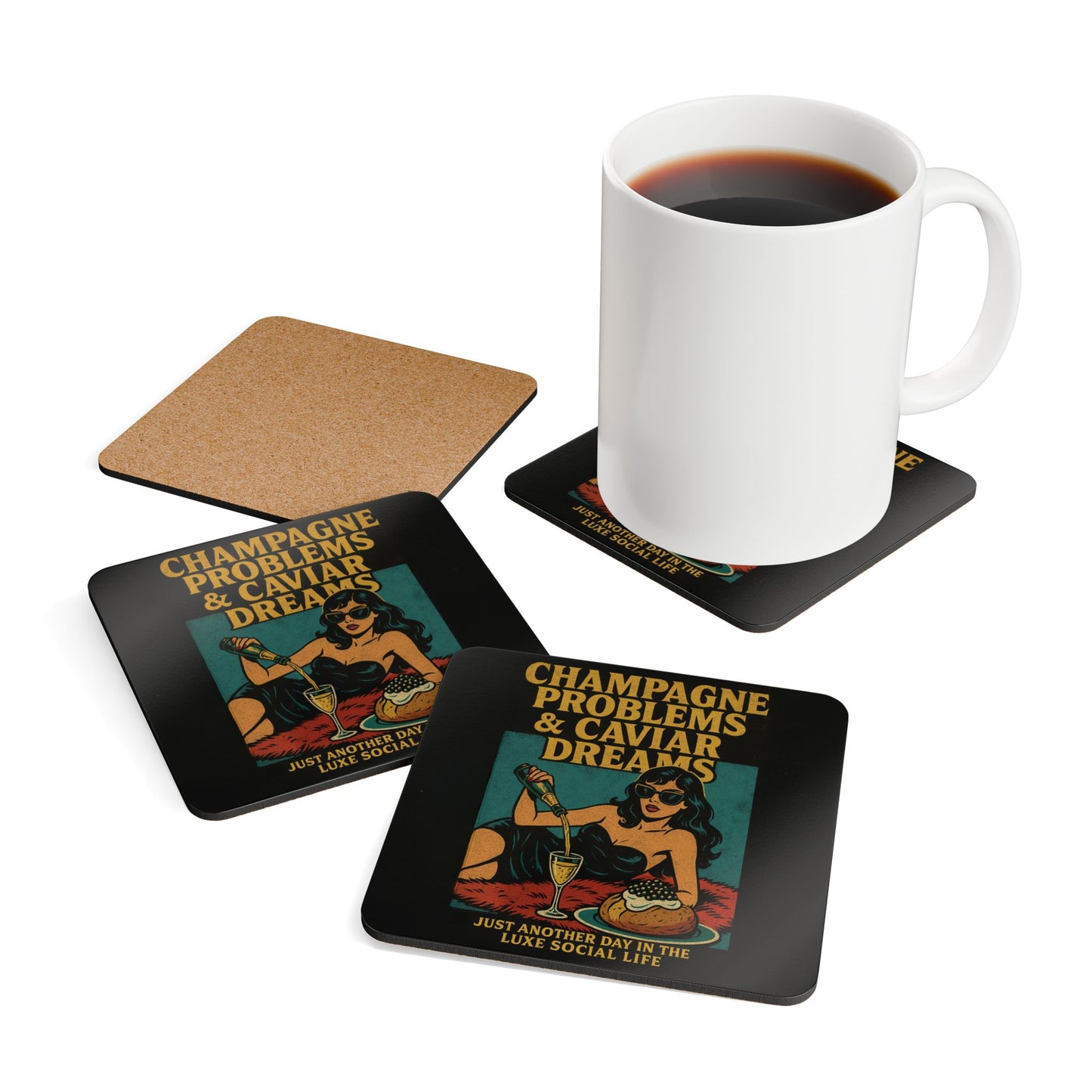 "Champagne Problems & Caviar Dreams" - Luxe Social Life™ Coaster Set