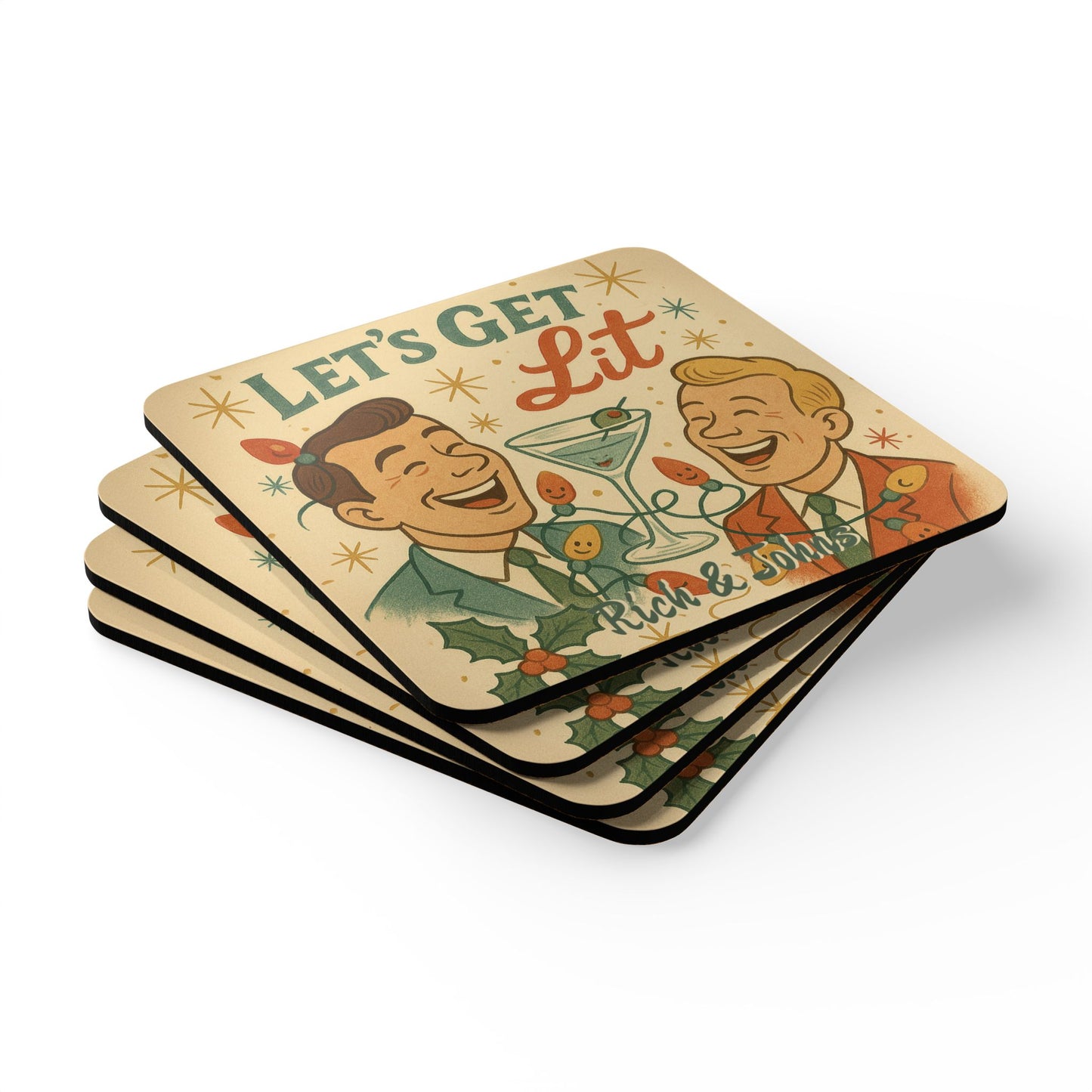 Personalized Names - "Let's Get Lit" 4 Piece Coaster Set