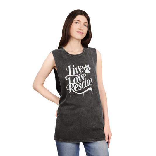 Live Love Rescue Unisex Stonewash Tank Top - Casual Graphic Tee for All