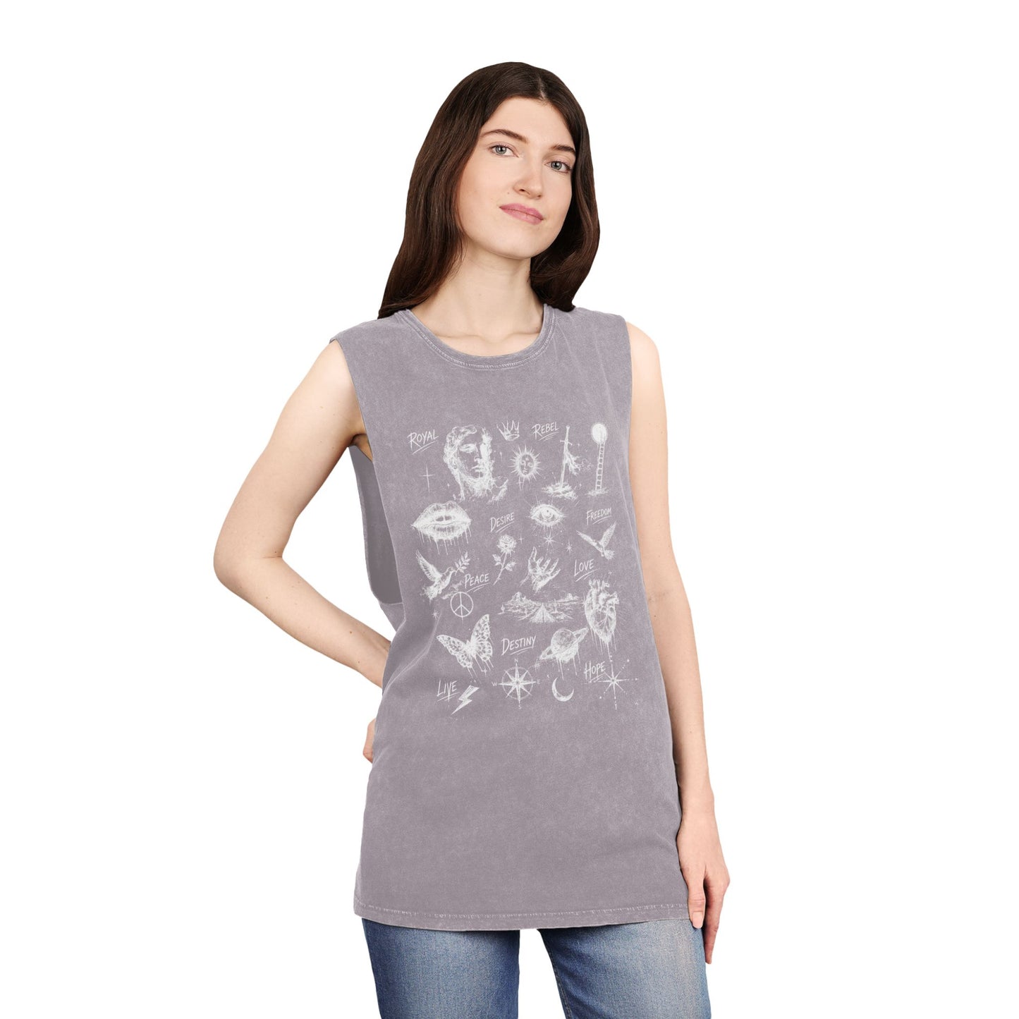 Royal Rebel® Ethereal Sketch Unisex Stonewash Tank - Edgy Unisex Hoodie for Creative Minds
