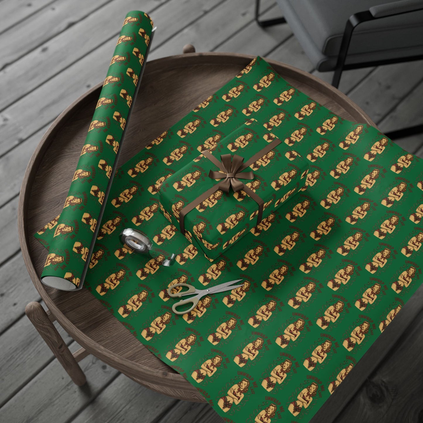 Stylish Vintage Holiday Male Pinup - "Unwrap Me First Design" - Dark Green Background