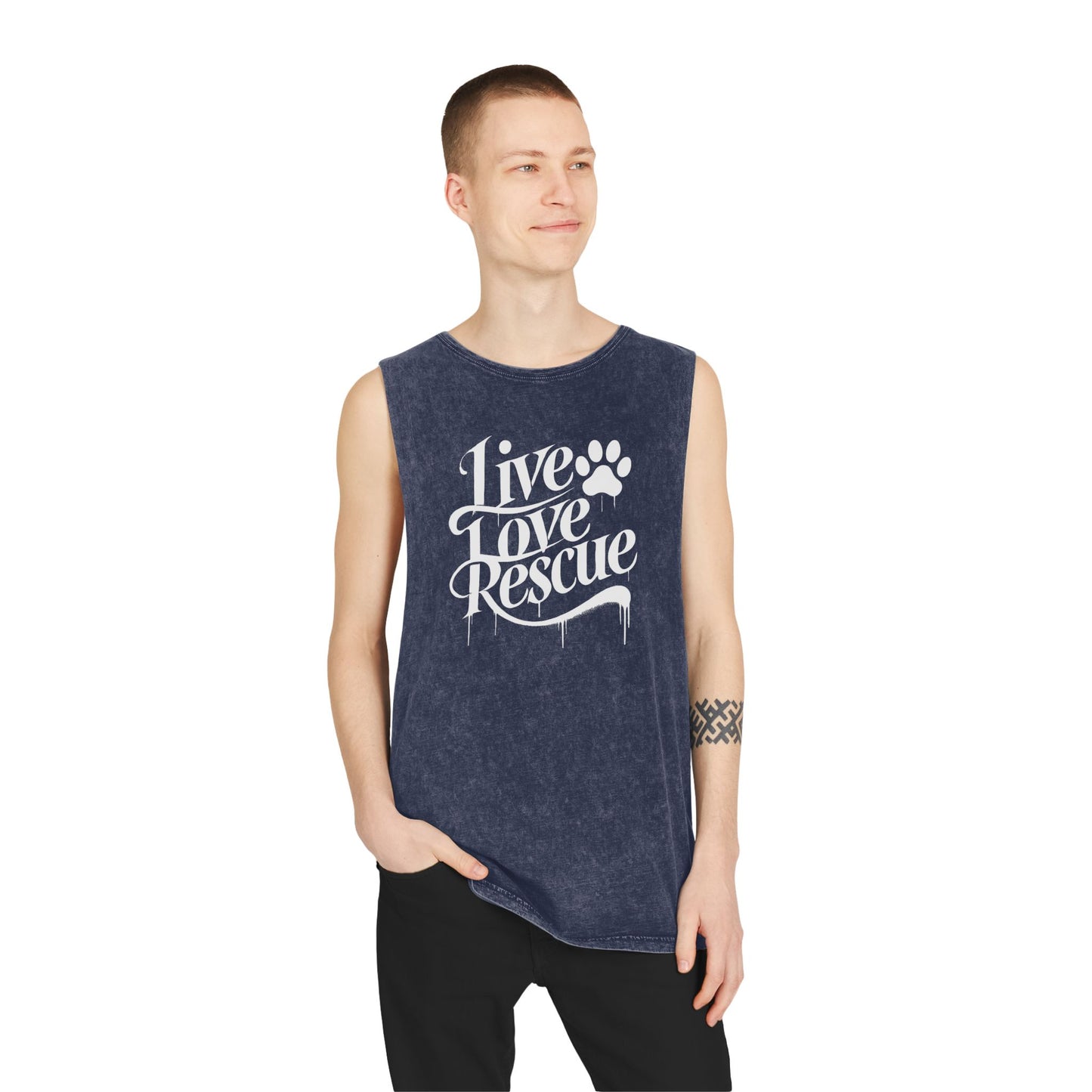 Live Love Rescue Unisex Stonewash Tank Top - Casual Graphic Tee for All