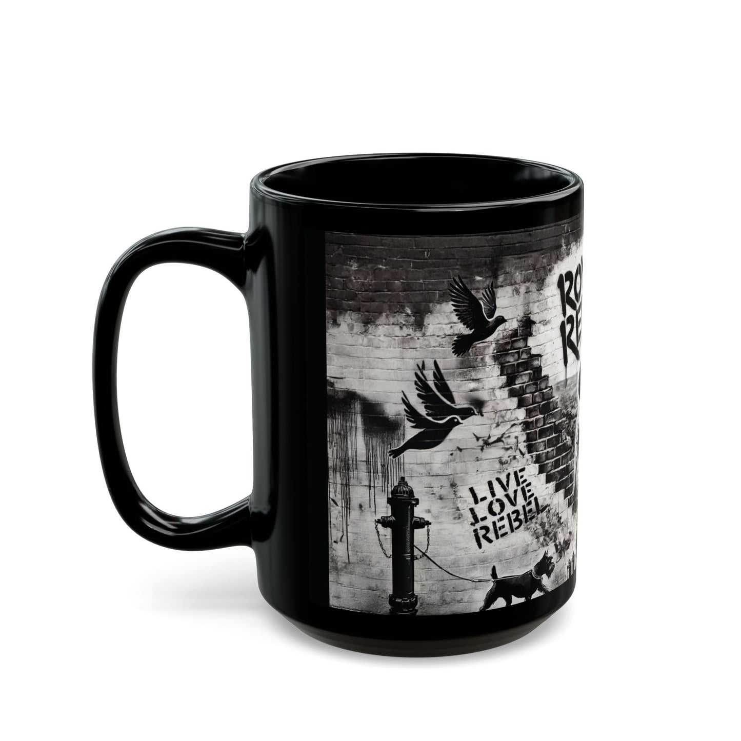 Royal Rebel Black Mug - 15oz, "Live Love Rebel" Design