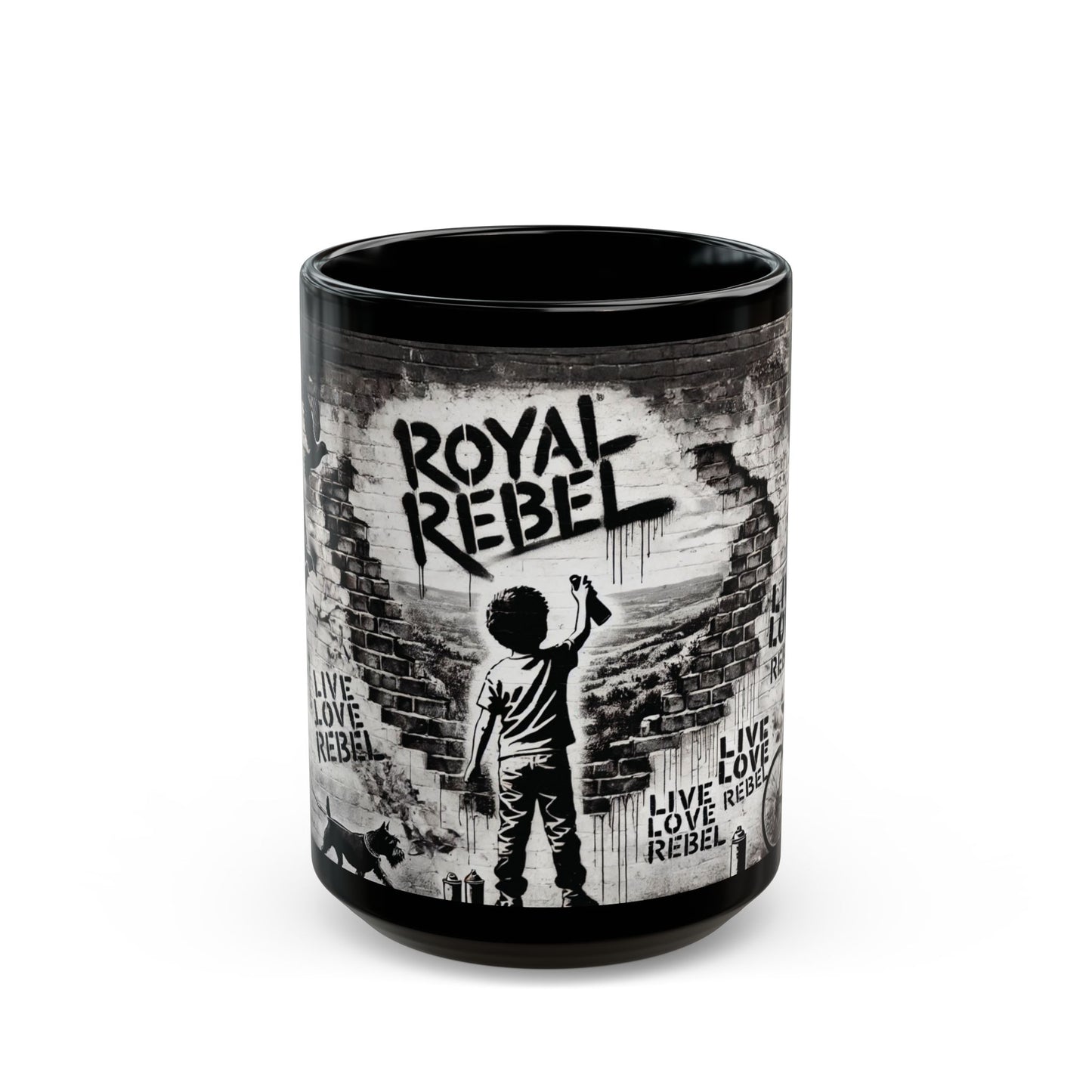 Royal Rebel Black Mug - 15oz, "Live Love Rebel" Design