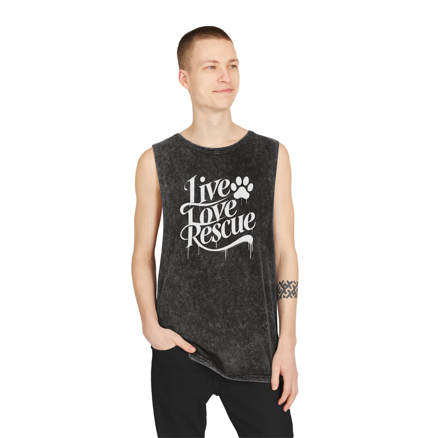 Live Love Rescue Unisex Stonewash Tank Top - Casual Graphic Tee for All