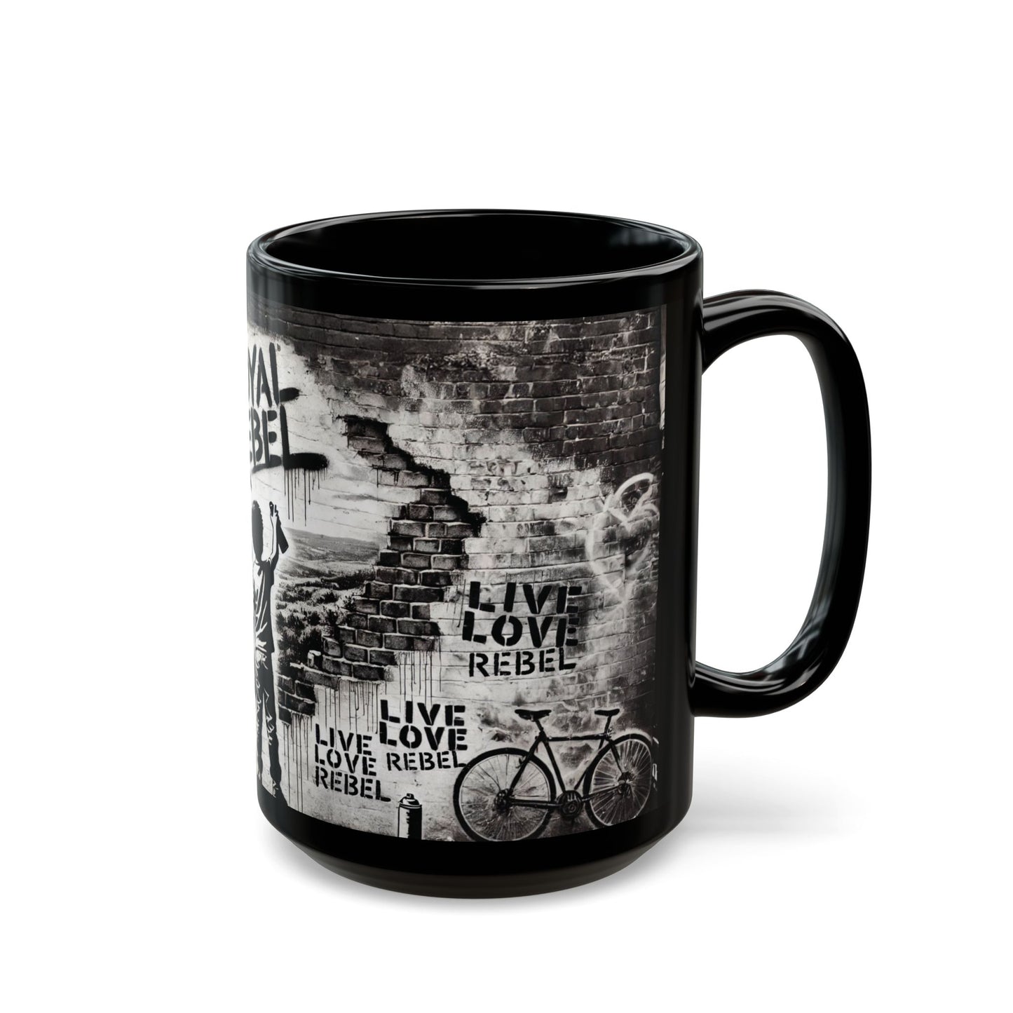 Royal Rebel Black Mug - 15oz, "Live Love Rebel" Design
