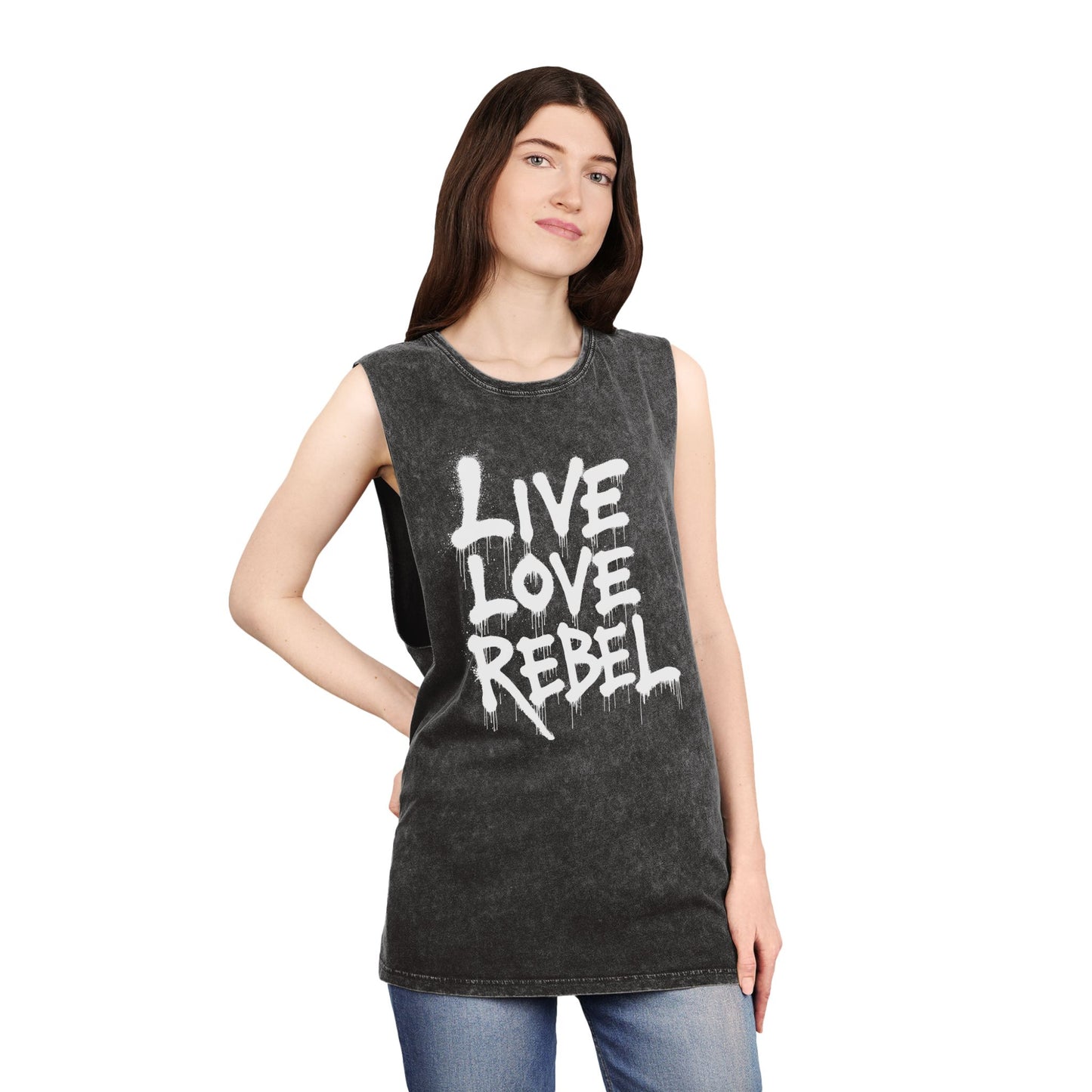 Live Love Rebel Unisex Stonewash Tank Top - Casual Graphic Tee for All
