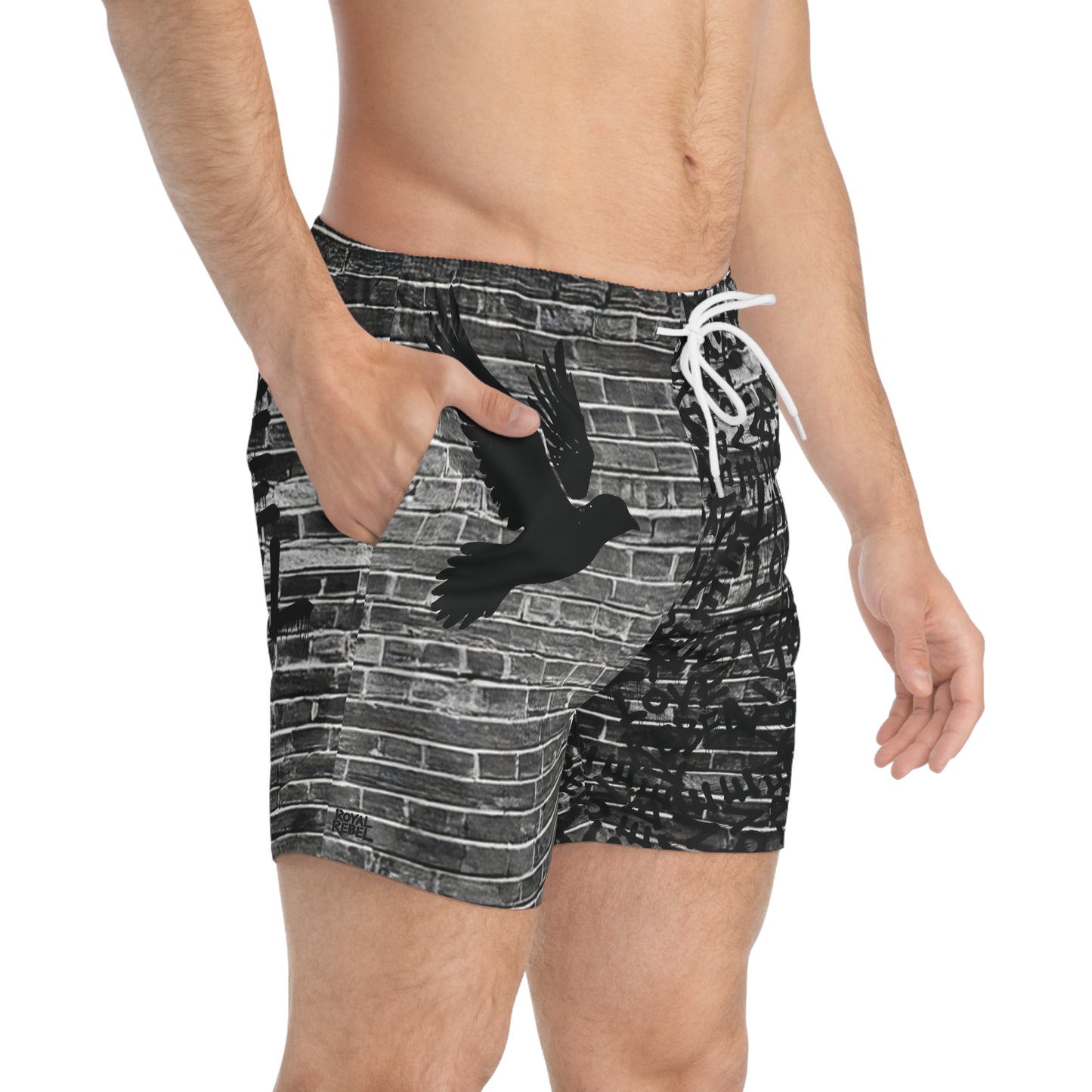 'Live Love Rebel' Brick Wall Swim Trunks - Stylish Board Shorts