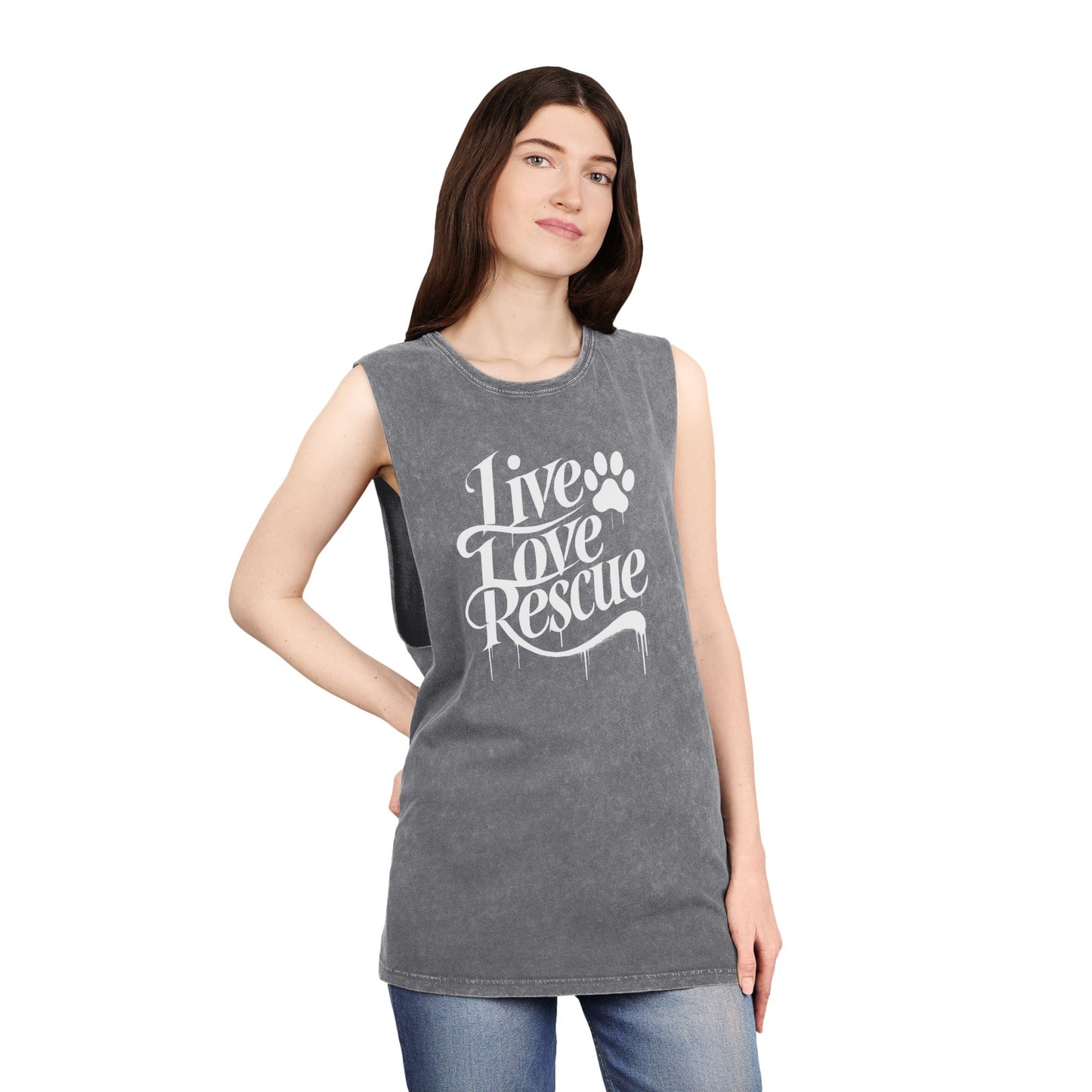 Live Love Rescue Unisex Stonewash Tank Top - Casual Graphic Tee for All
