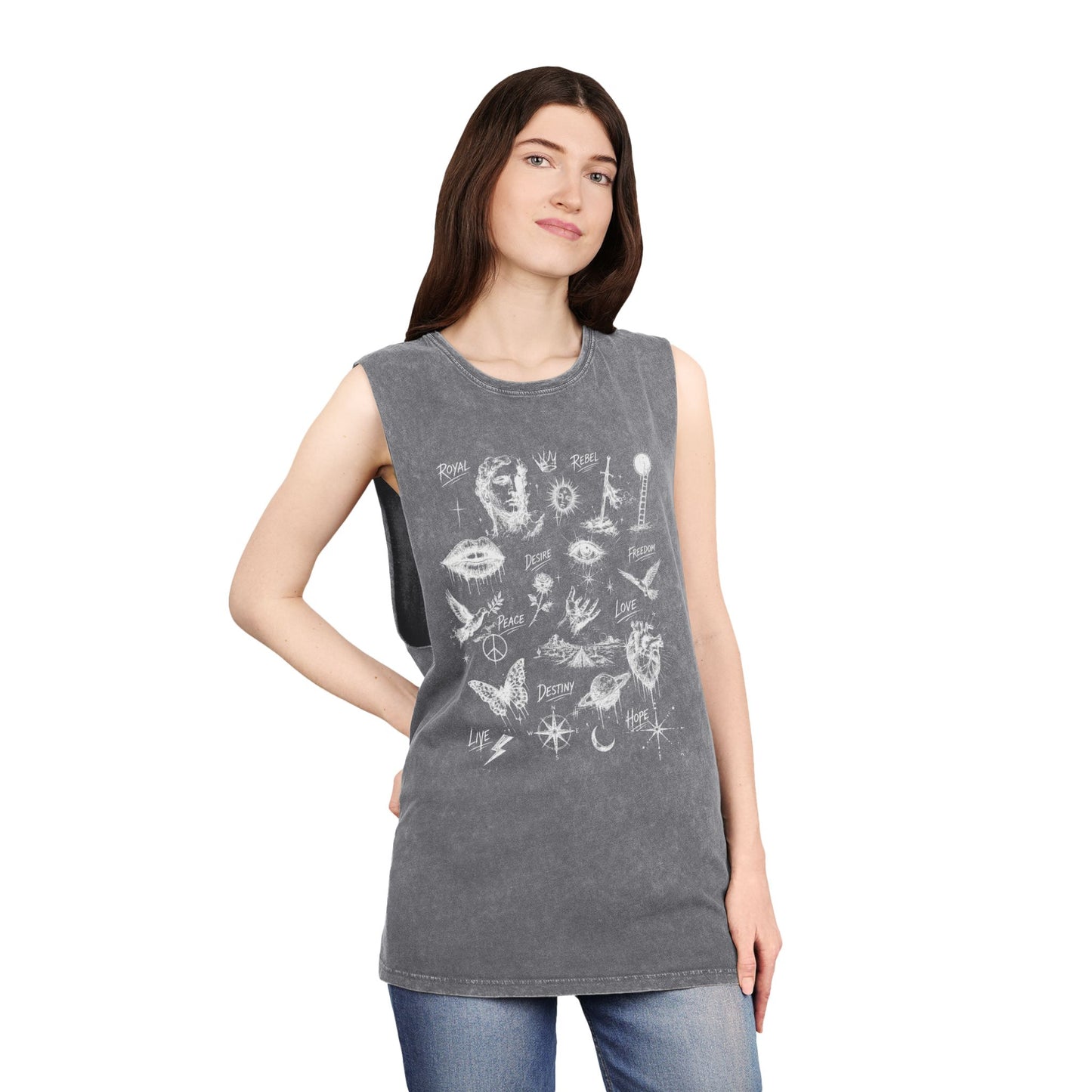 Royal Rebel® Ethereal Sketch Unisex Stonewash Tank - Edgy Unisex Hoodie for Creative Minds