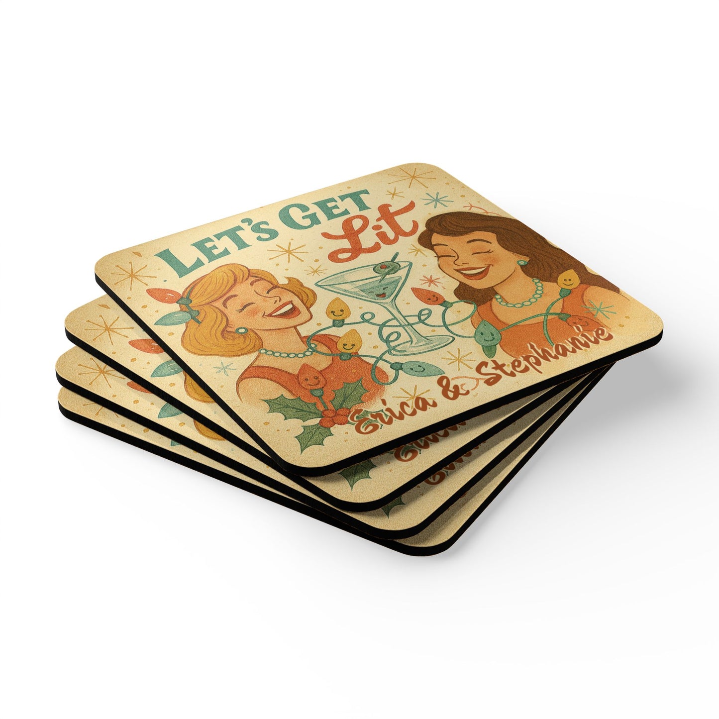 Personalized Names - "Let's Get Lit" Ladies 4 Piece Coaster Set