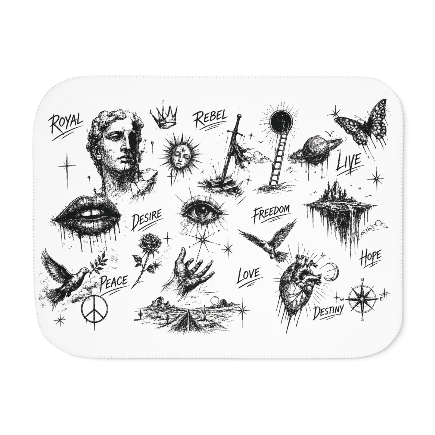 Royal Rebel® Ethereal Rebel Sketch - Cozy Sherpa Blanket