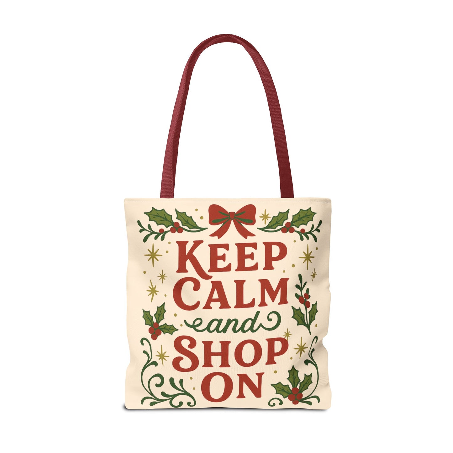 2 Sided Holiday Tote Bag - "Resting Grinch Face & Keep Calm and Shop On"