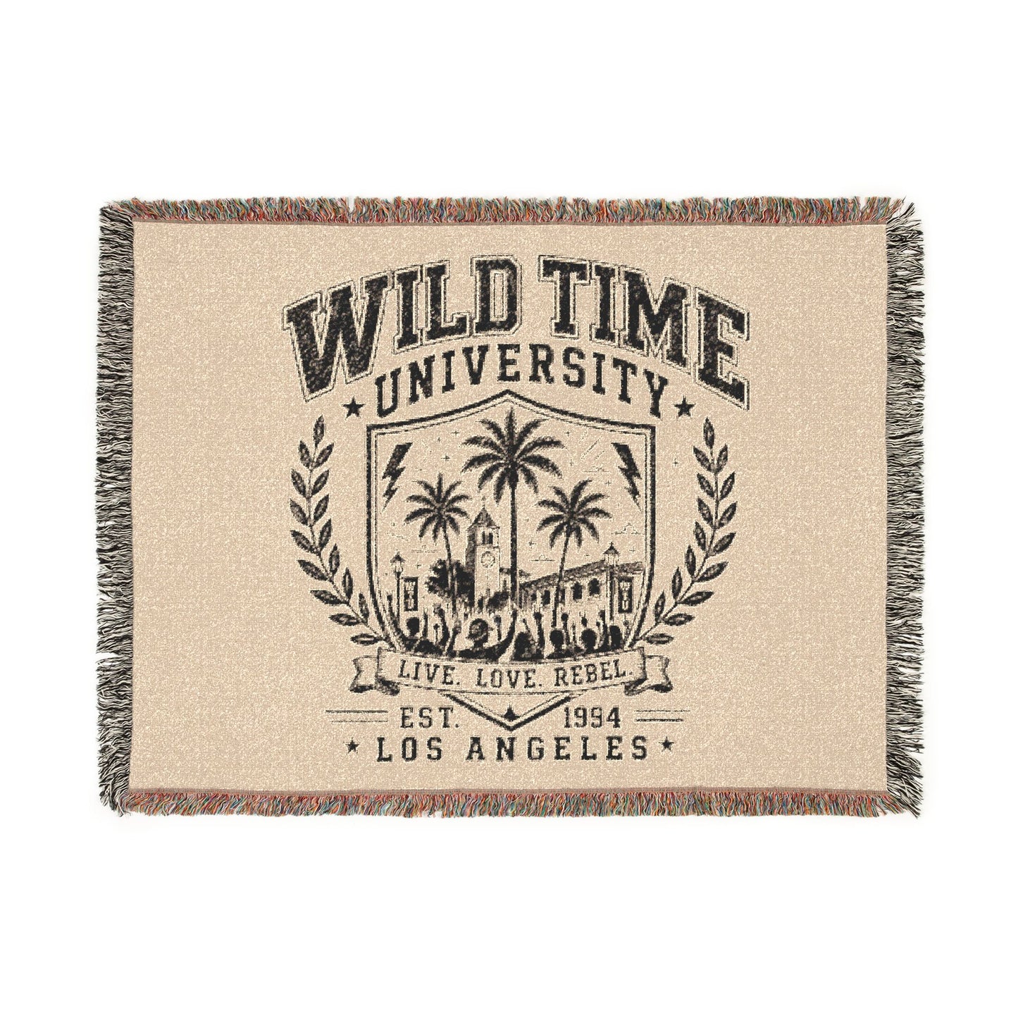 Wild Time™ University" Woven Blanket - Cozy Art for the Bold Soul