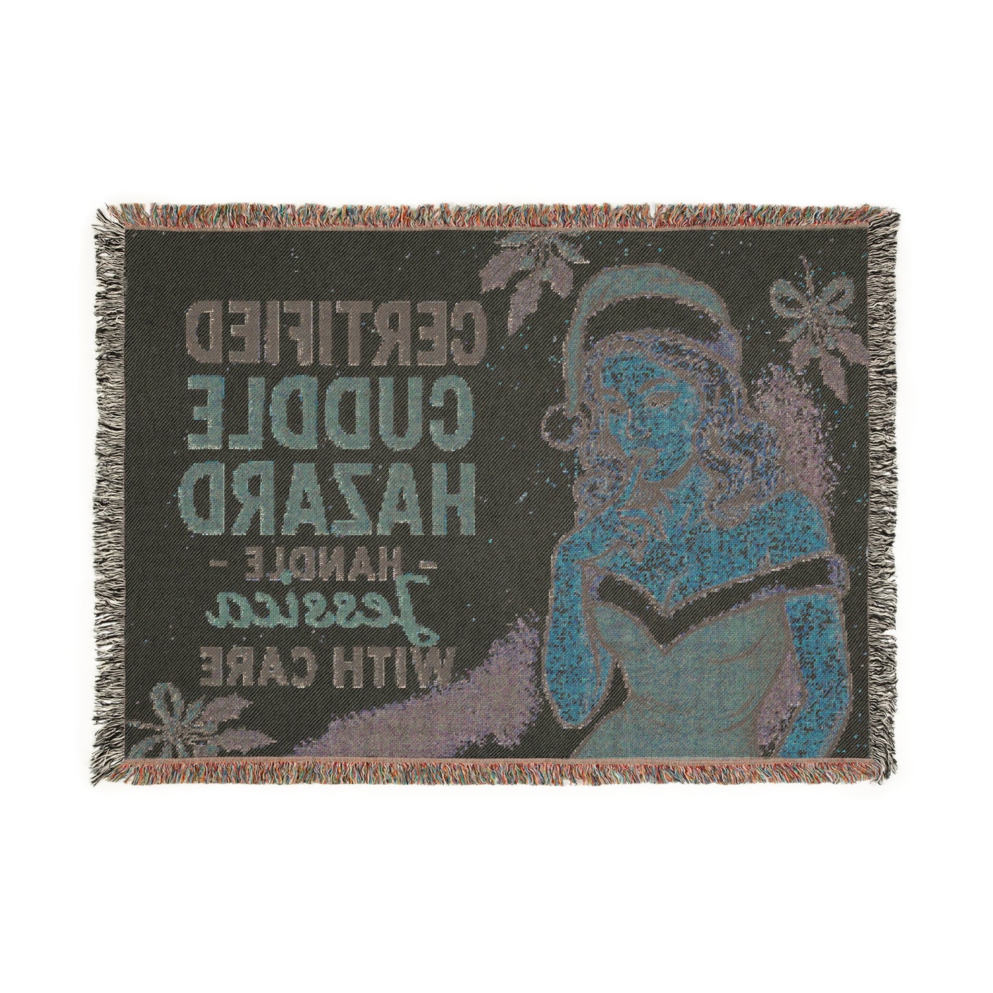 Personalized Name Holiday Woven Blanket - Certified Cuddle Hazard - Handle With Care