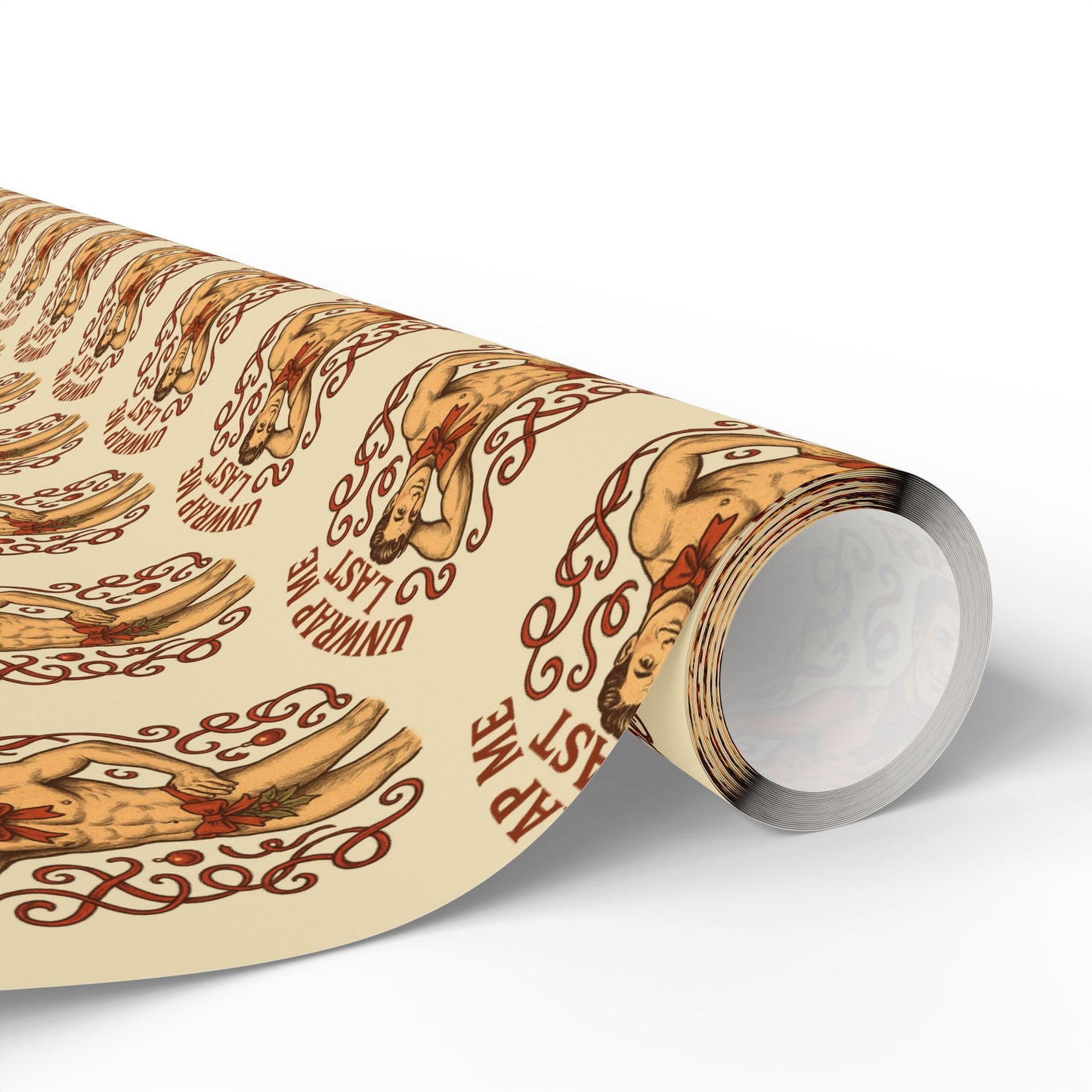 Stylish Vintage Holiday Male Pinup - "Unwrap Me First Design" - Cream Background