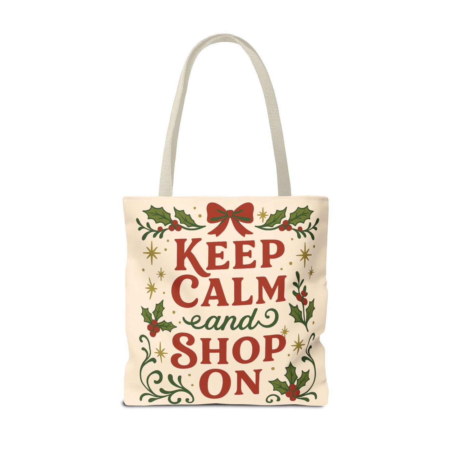 2 Sided Holiday Tote Bag - "Resting Grinch Face & Keep Calm and Shop On"
