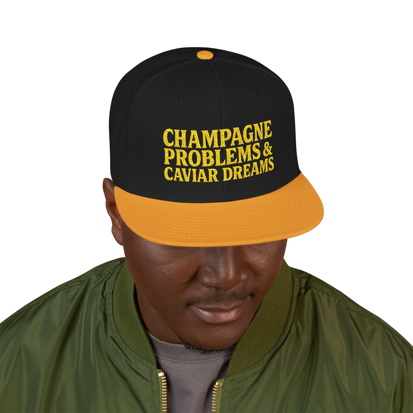 Embroidered Snapback Hat — "Champagne Problems & Caviar Dreams" Streetwear Cap