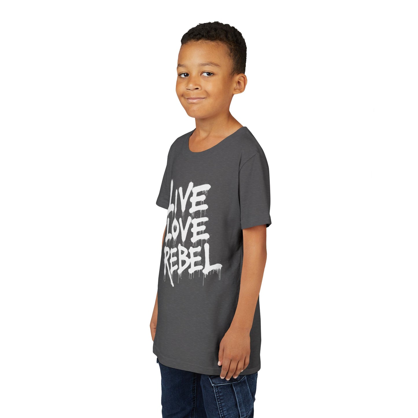 Live Love Rebel Youth Tee — Kids' Graphic Spray Paint Design